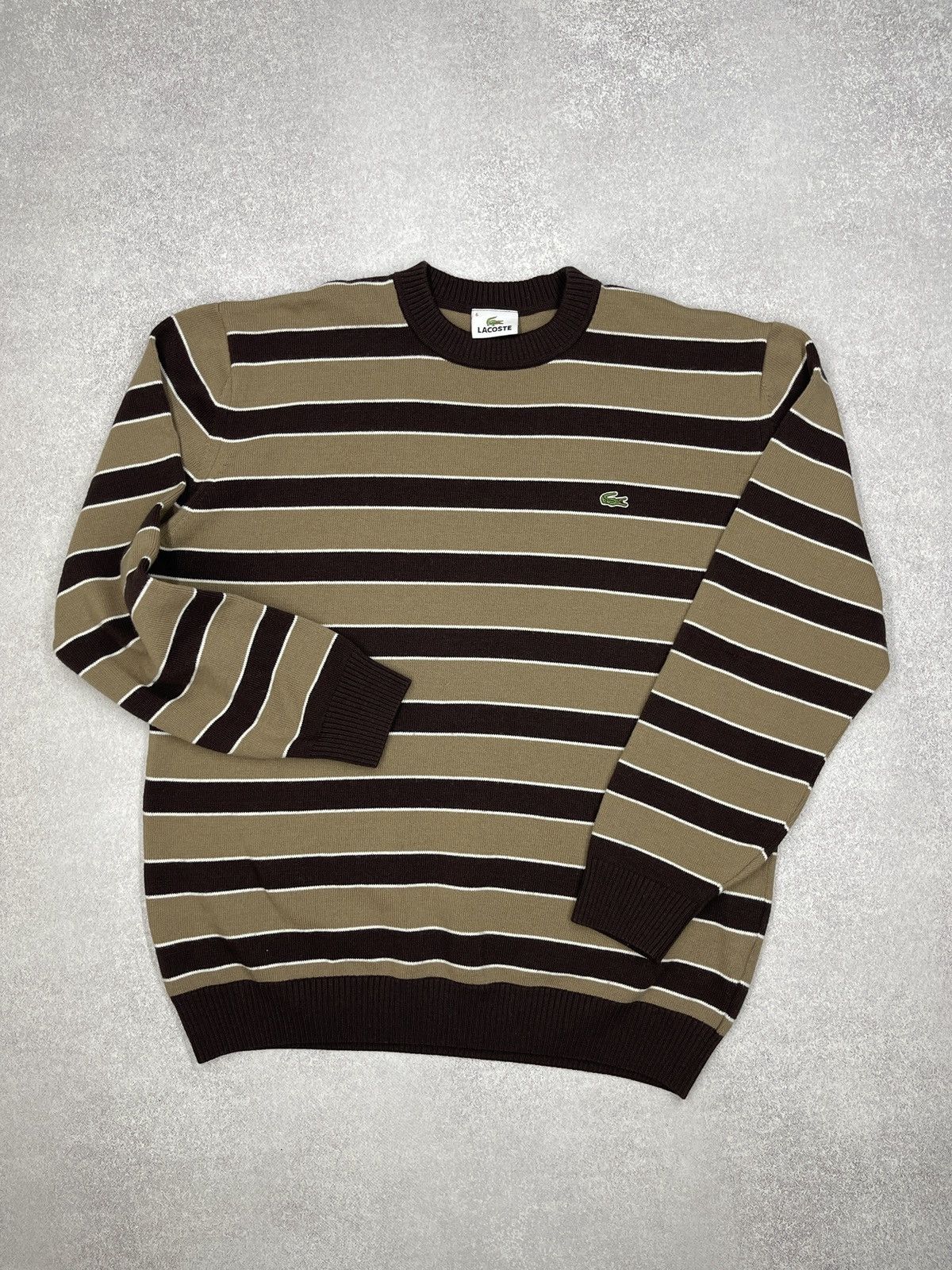Vintage Lacoste Striped Sweater Brown Y2K Size L