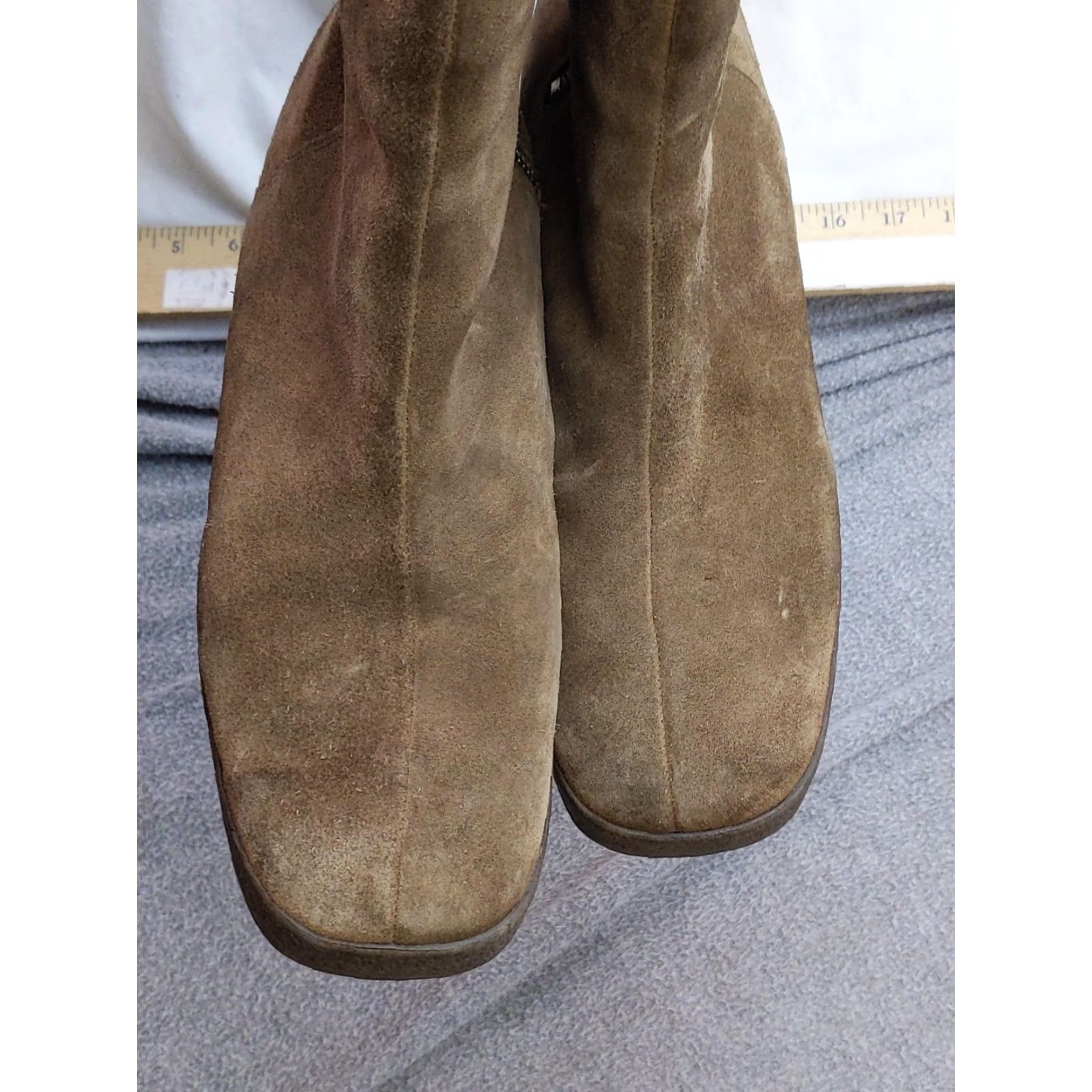 Vintage Womens Shearling Boots Brown Suede Mid-Calf Zip Buckle Studded Winter Size 10 41 Shoes Size US 10 / IT 40 - 5 Thumbnail