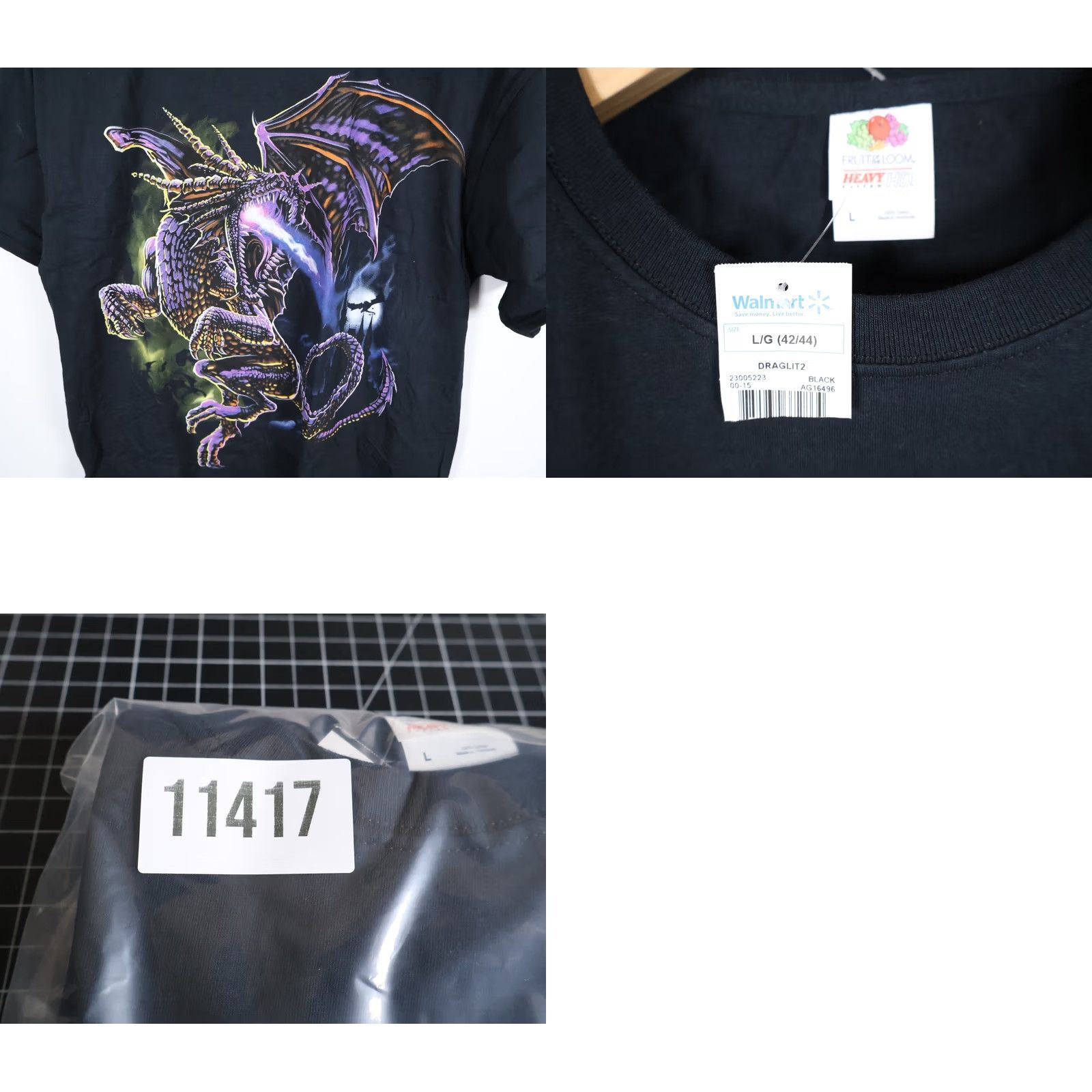 Fruit Of The Loom VTG Dragon T-Shirt Men's Large Black Graphic Print Cotton 90s Gothic Retro Fruit of the Loom Size US L / EU 52-54 / 3 - 8 Thumbnail