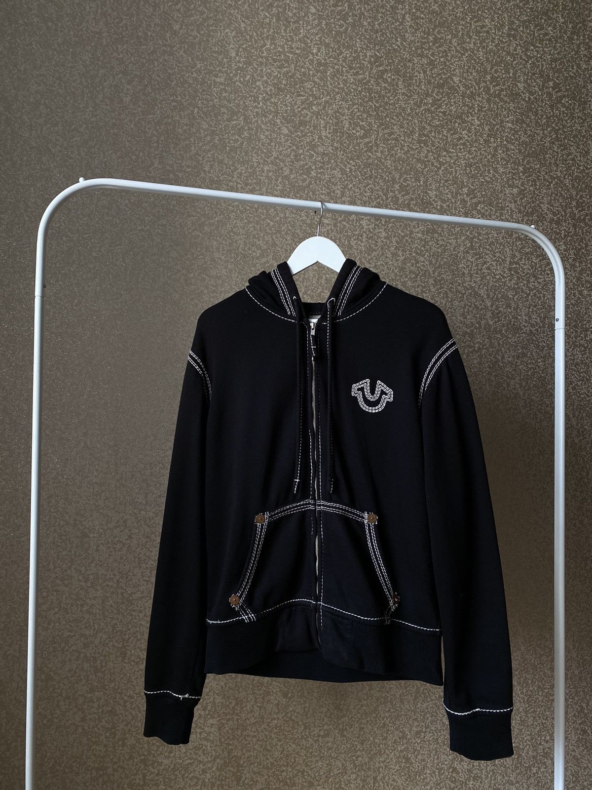 true religion 00s 90s ジップパーカー　y2k 太ステッチ True Religion Logo Y2K Vintage Zip Up Hoodie Graphic Mens Size