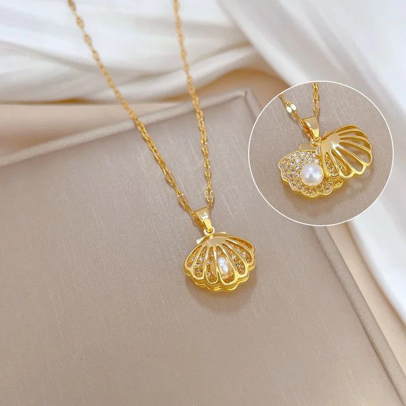 Jewelry Vintage Hollow Shell Pearl Necklace Size ONE SIZE - 2 Thumbnail