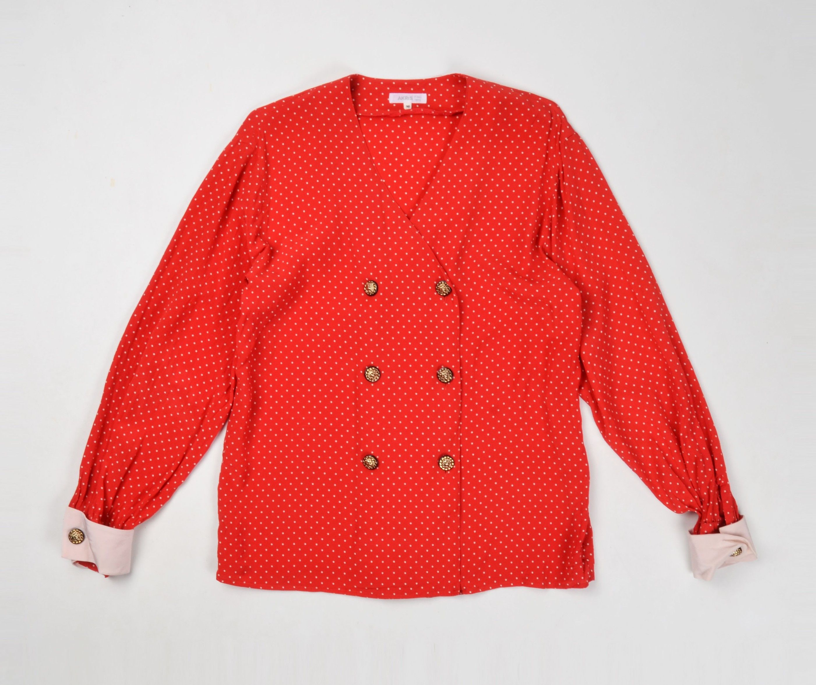 Akris Vintage Akris 80's Polka Dot Red Silk Lion Buttons Shirt Size M / US 6-8 / IT 42-44 - 4 Thumbnail