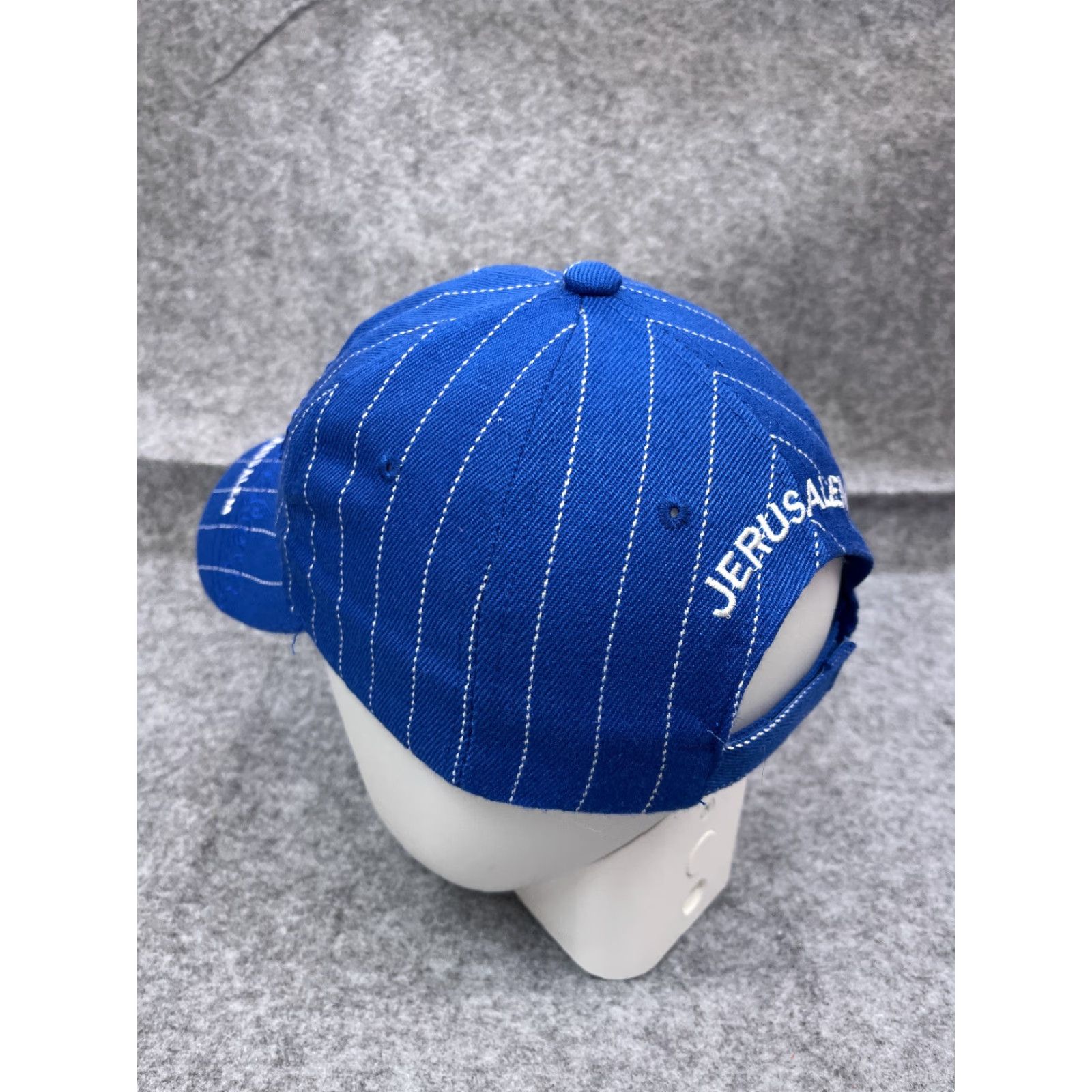 Vintage Jerusalem Hat Cap Strap Back Adult One Size Blue Pinstripe Cotton Poly Blend Size ONE SIZE - 5 Thumbnail