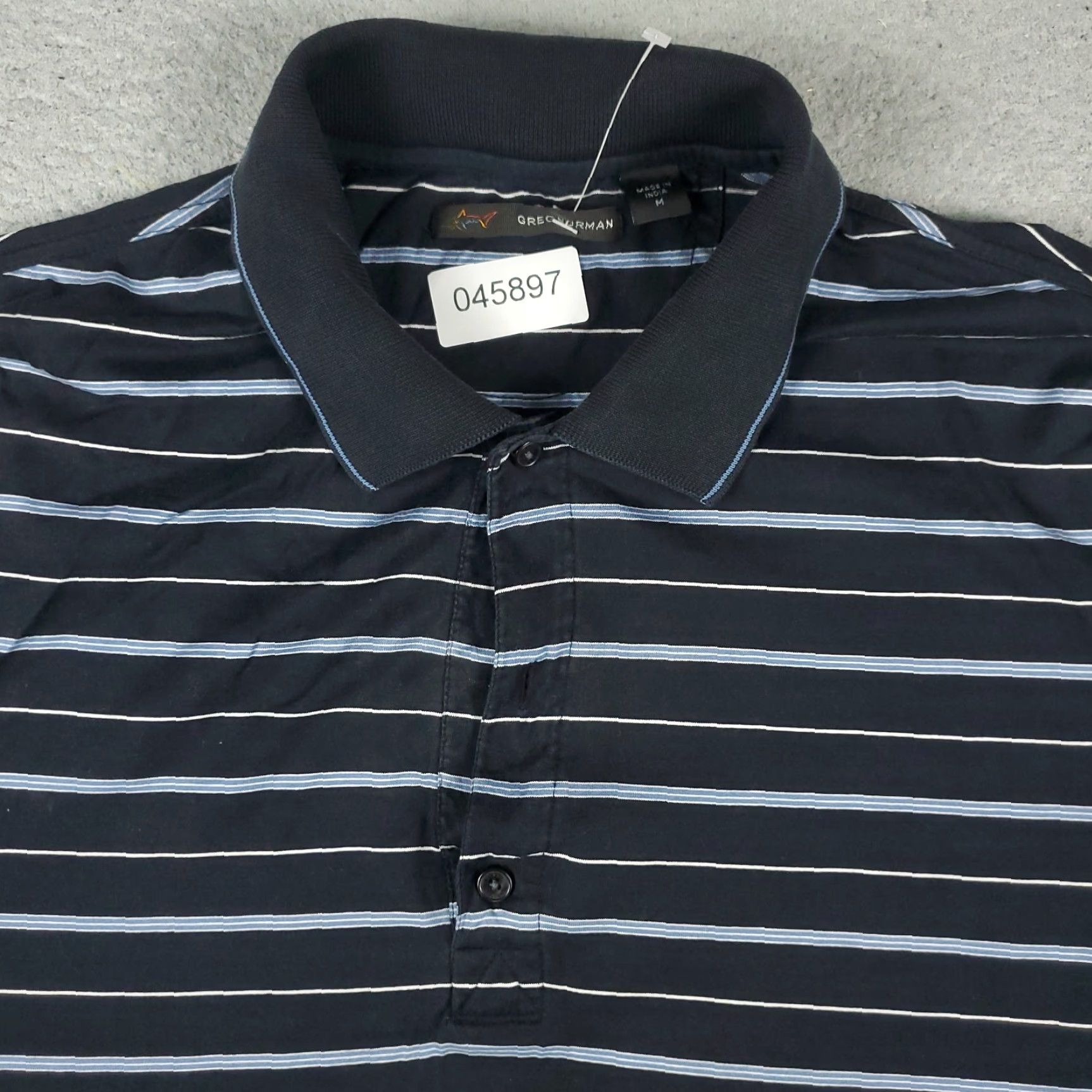 Vintage Greg Norman Polo Shirt Men's Medium Blue Striped Cotton Short Sleeve Button-Down Casual Sports Mens Size US M / EU 48-50 / 2 - 2 Thumbnail