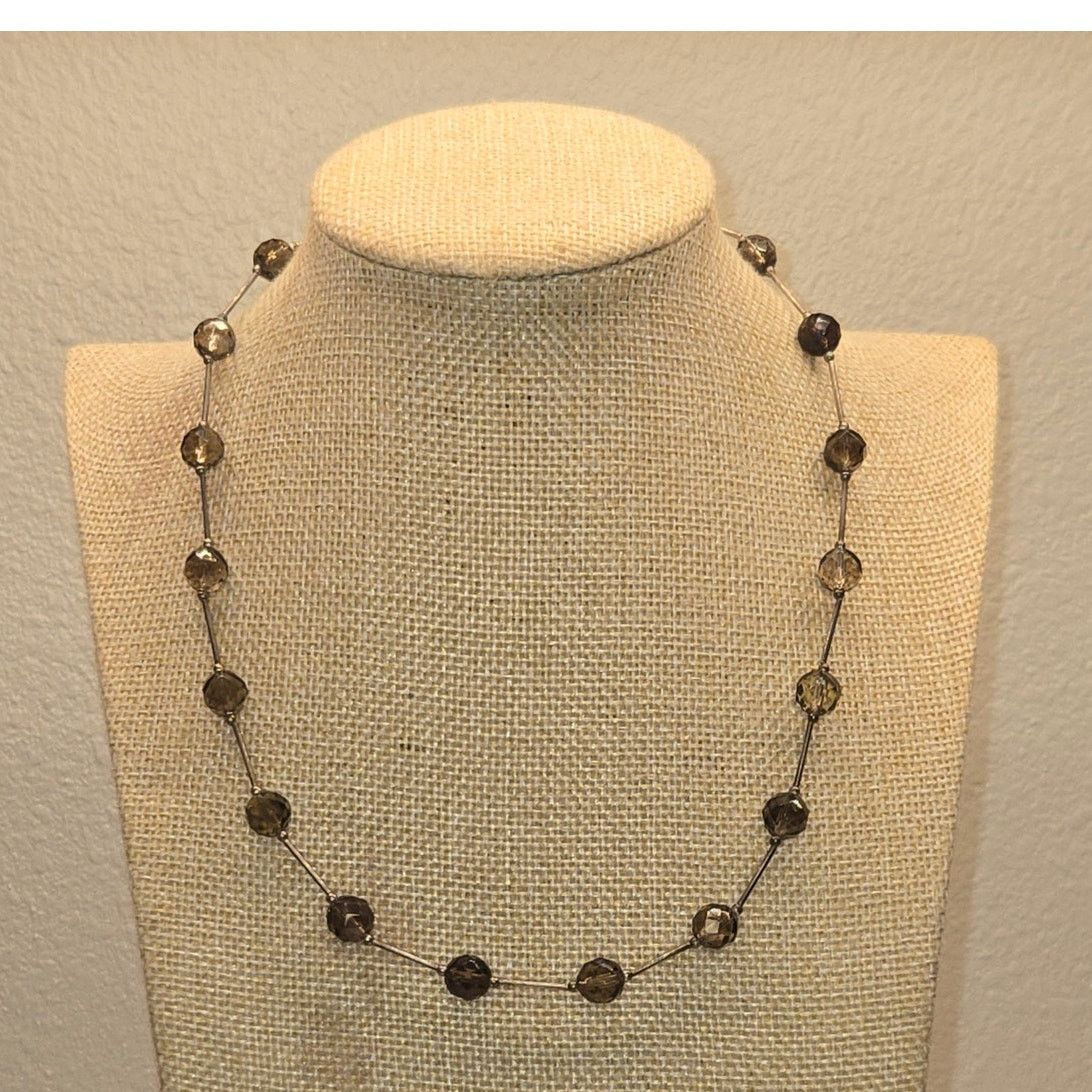 Vintage Vintage Sterling Silver FacetedSmoky Quartz Station Necklace Size ONE SIZE - 2 Thumbnail