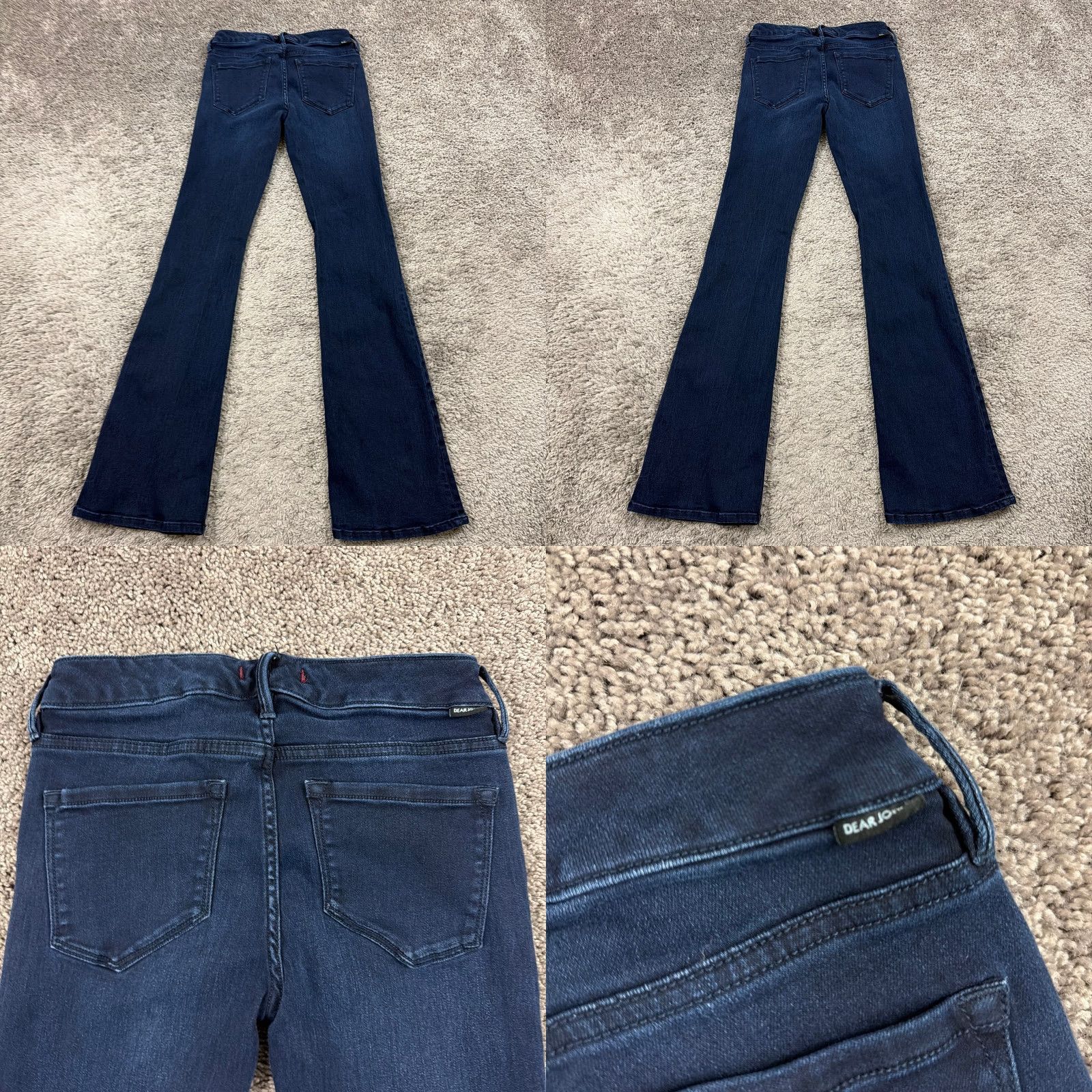 Denime Dear John Jeans Women Boot Cut Low Rise Dark Wash Stretch Denim 24x33 Regular 25 Blue Leather Logo? Size 42" / US 20 - 8 Thumbnail