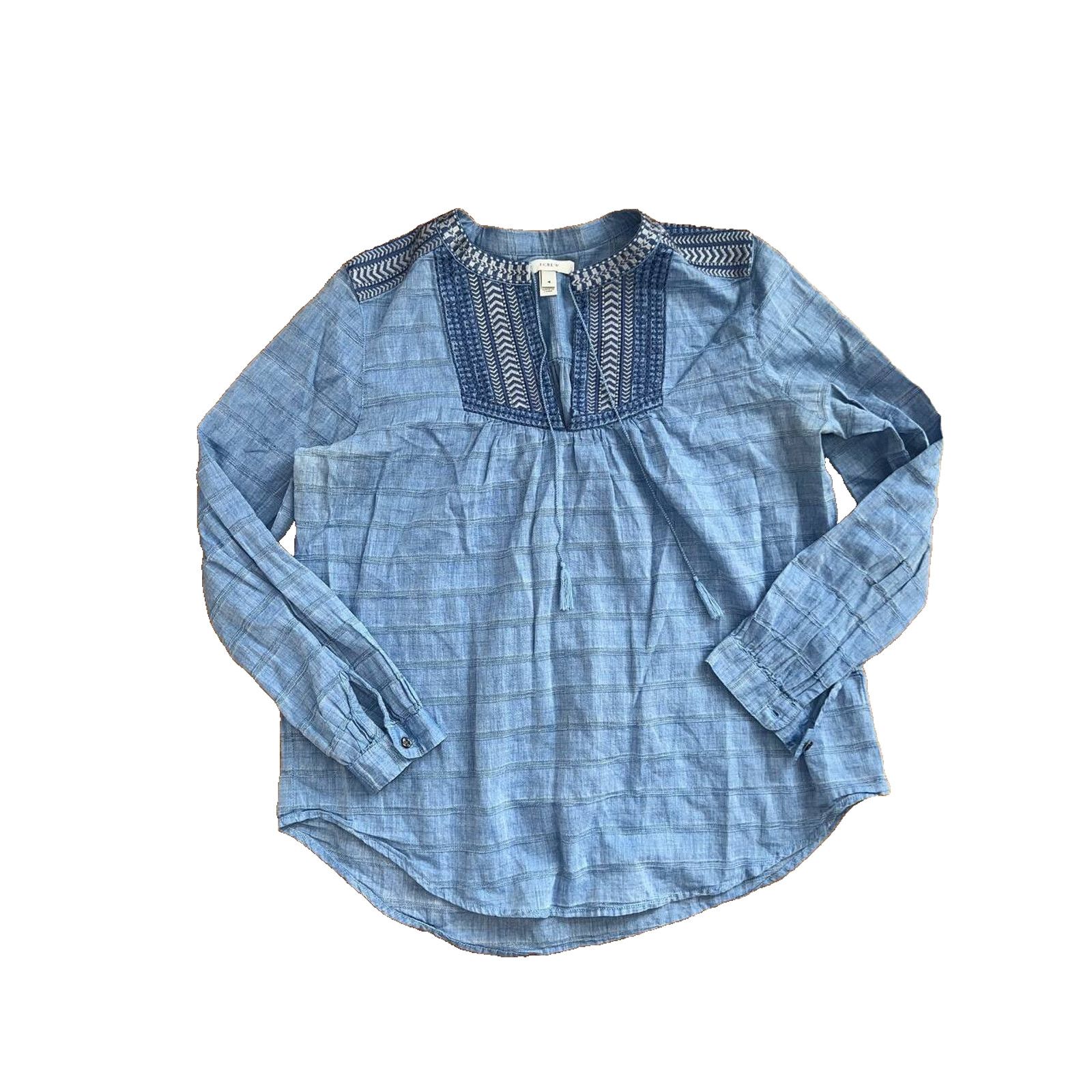 J.Crew J. Crew Women Blue Boho Long Sleeve Blouse Size S A000853 Size S / US 4 / IT 40 - 3 Thumbnail