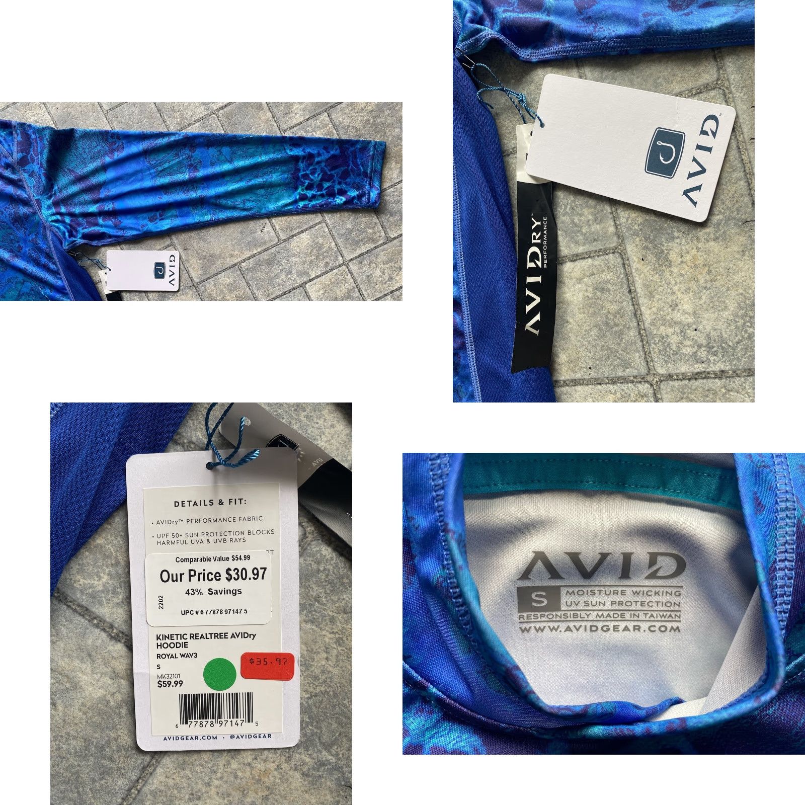 Realtree Avid Mens SMALL Hooded Long Sleeve Realtree Wav3 Moisture Wicking UV Protection Shirt Hoodie Camouflage Blue Mens Size US S / EU 44-46 / 1 - 8 Thumbnail