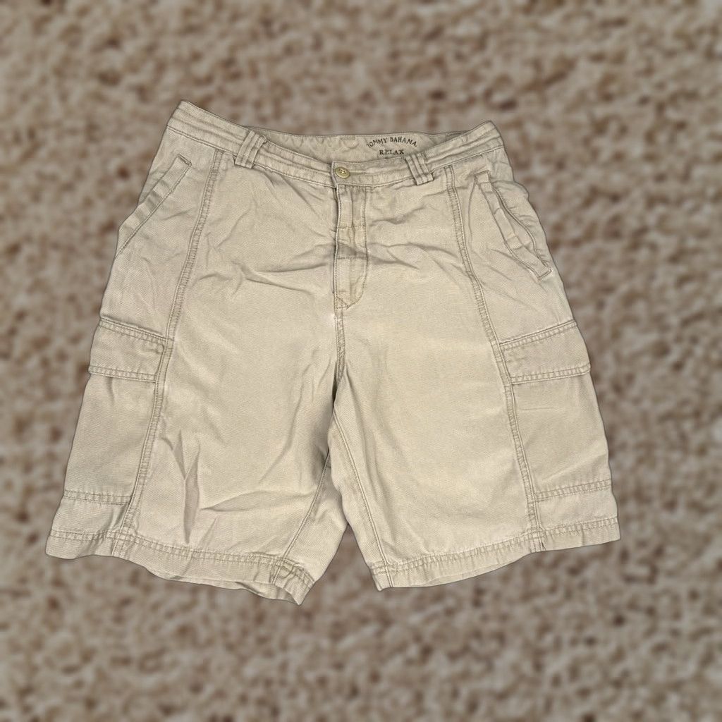 Tommy Bahama Shorts Mens 32 Khaki Relax Cargo Tencel Lyocell Cotton Casual
