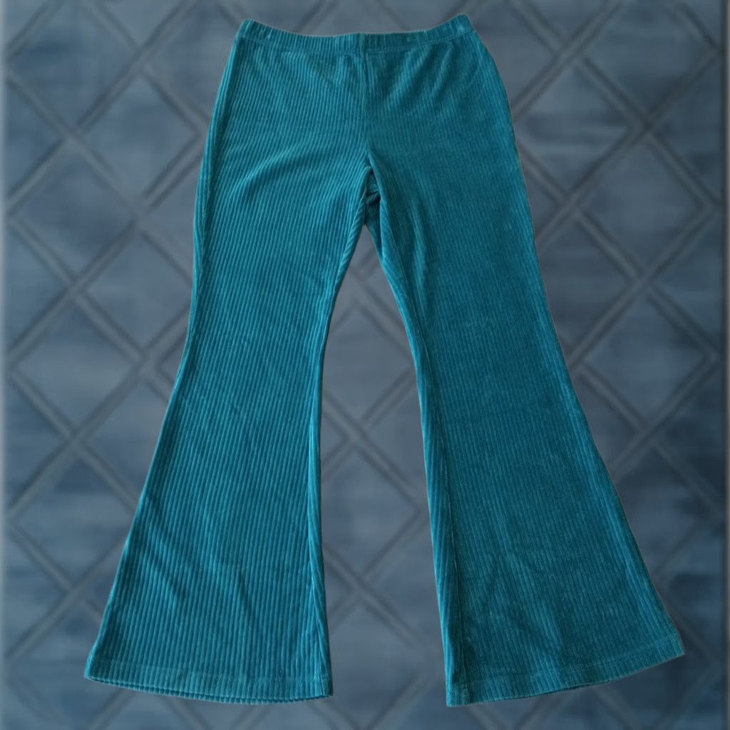 Vintage LuLaRoe Kylie Pants Womens Large Blue Turquoise Flared Pull On Corduroy New Size 36" / US 14 / IT 50 - 1 Thumbnail
