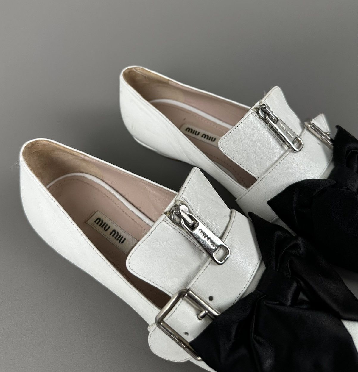 Miu Miu Miu Miu - Ballerinas Bow / Front Zipped Flats White Leather Size US 7 / IT 37 - 3 Thumbnail