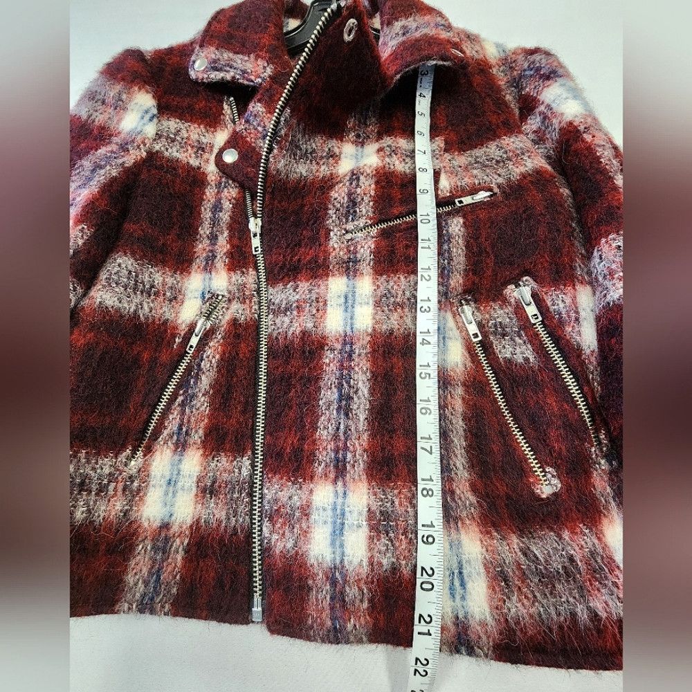Slate & Stone Slate & Stone Plaid Red/White Wool-Blend Moto Jacket Size S / US 4 / IT 40 - 8 Thumbnail