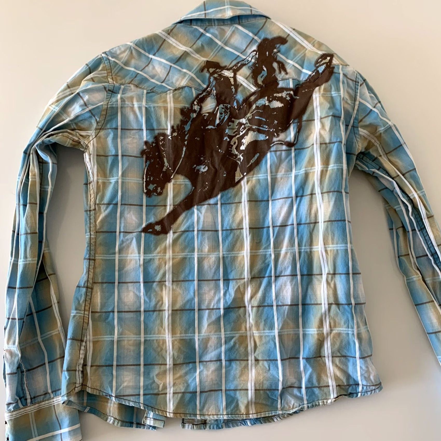 Vintage Brooks & Dunn Panhandle Slim Long Sleeve Plaid Snap Shirt Women's S Blue Size S / US 4 / IT 40 - 6 Thumbnail