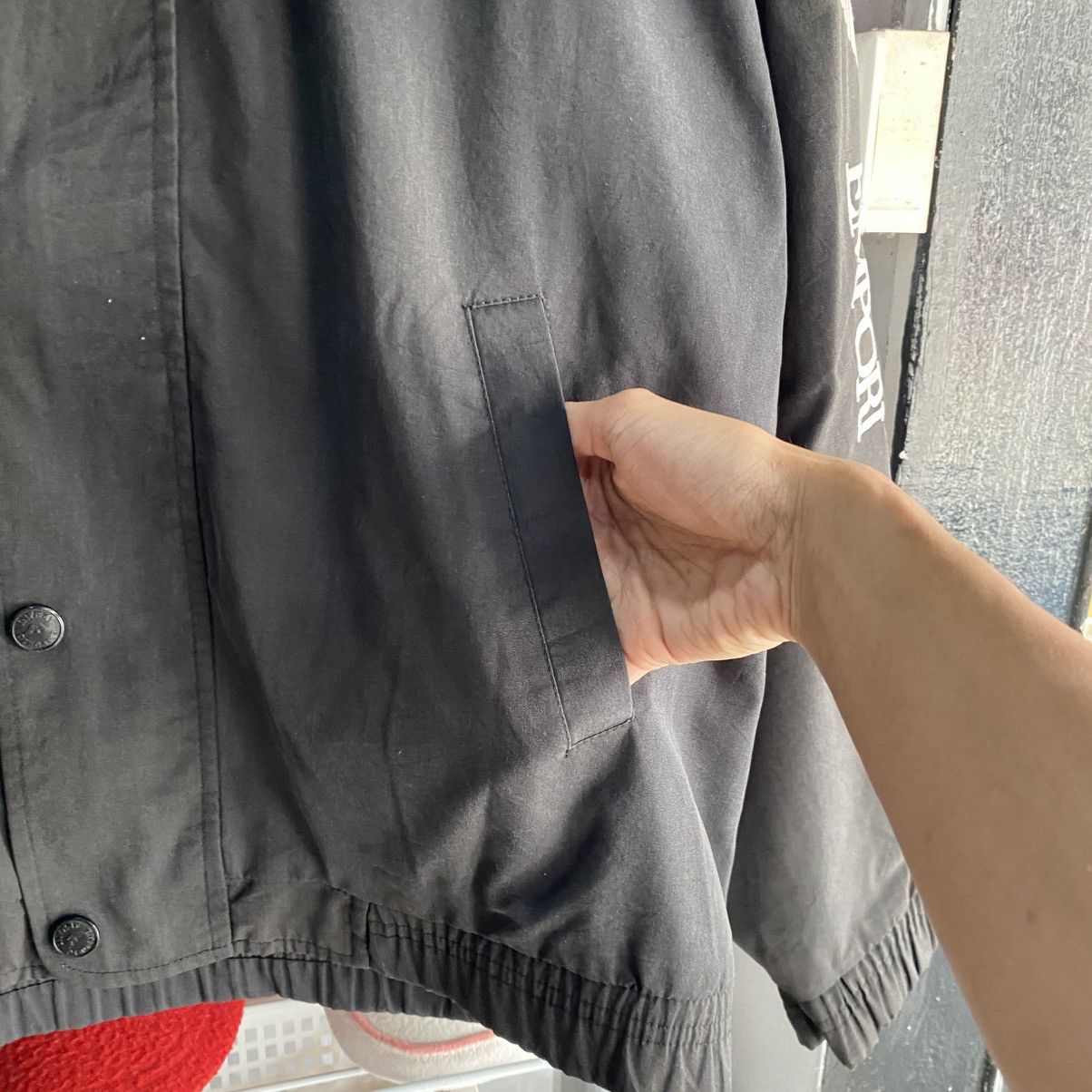 Emporio Armani Vintage Emporio Armani Black Red Spellout Logo Bomber Jacket Size US L / EU 52-54 / 3 - 9 Thumbnail