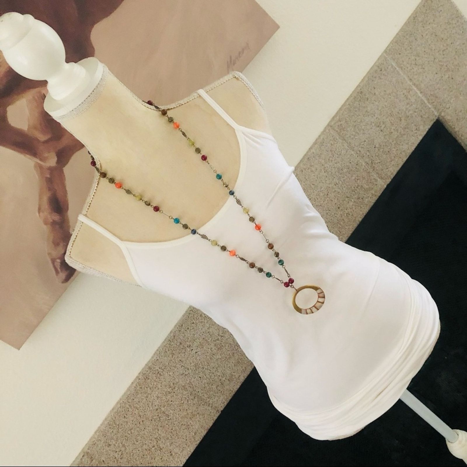 Jewelry Natural inlaid shell medallion colorful marble brass neckla Size ONE SIZE - 3 Thumbnail