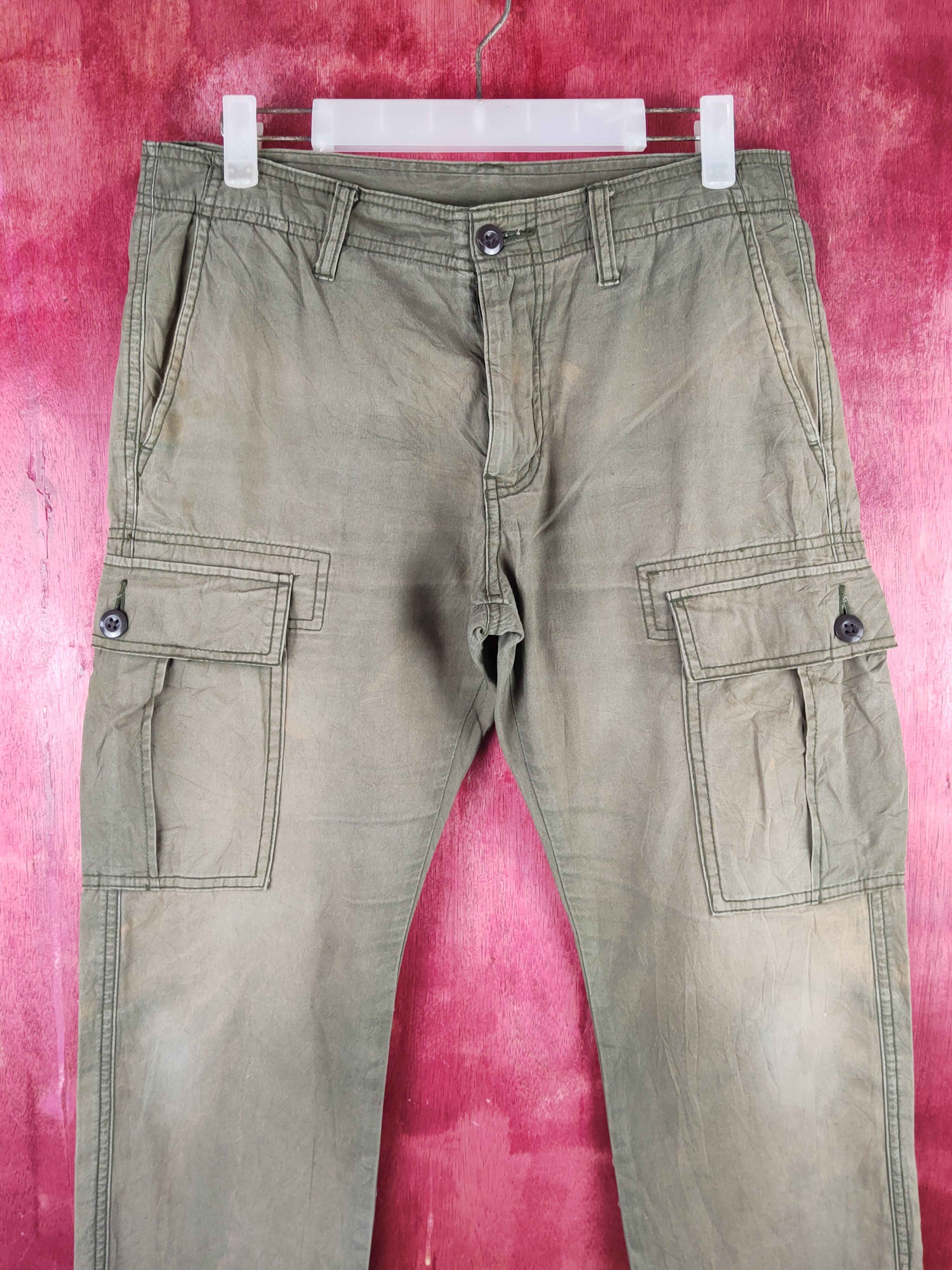 Japanese Brand Japanese Brand Olive Faded Multipocket Cargo Pants #S1455 Size US 30 / EU 46 - 2 Thumbnail
