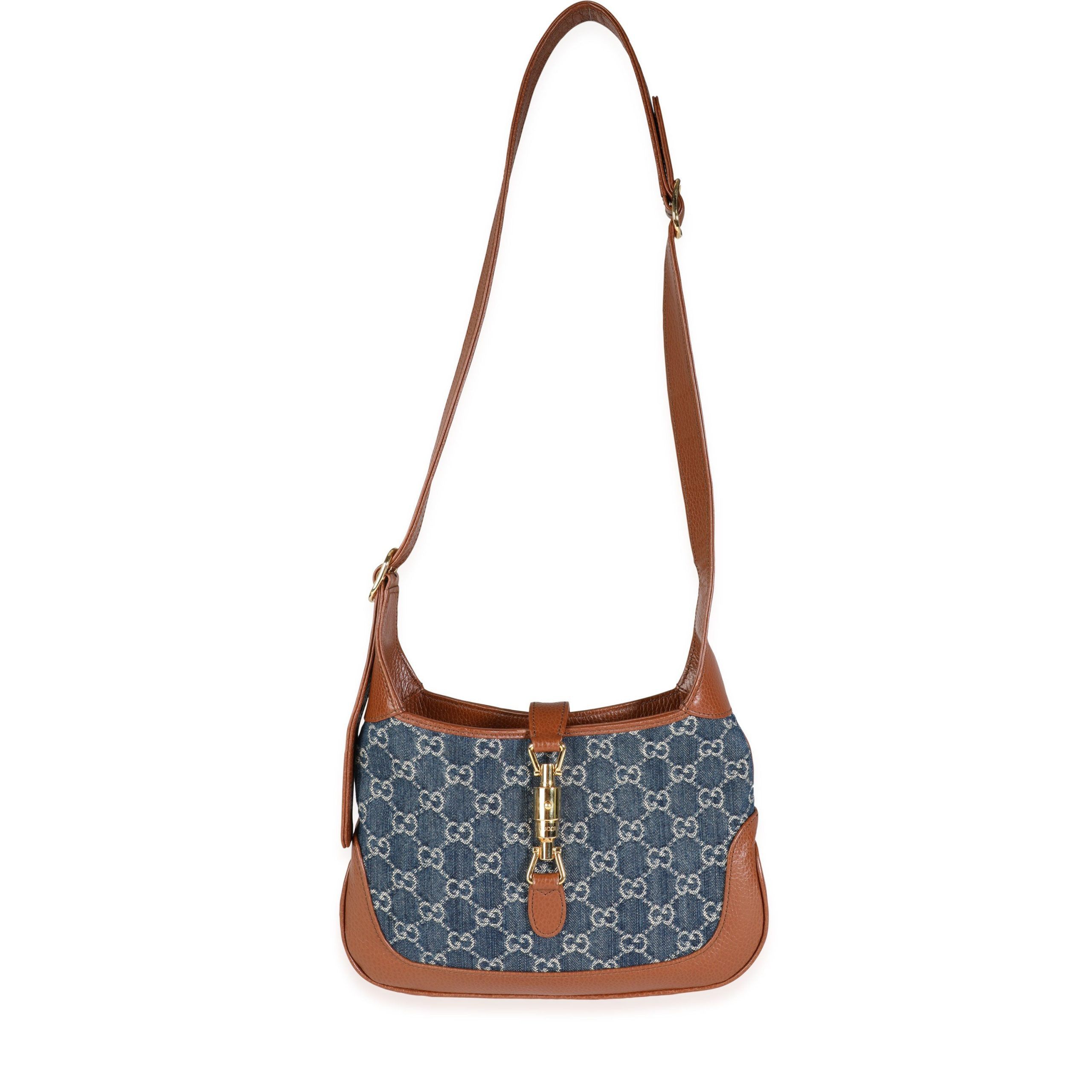 image of Gucci Blue Denim & Brown Leather Jackie 1961 Small Bag, Women's