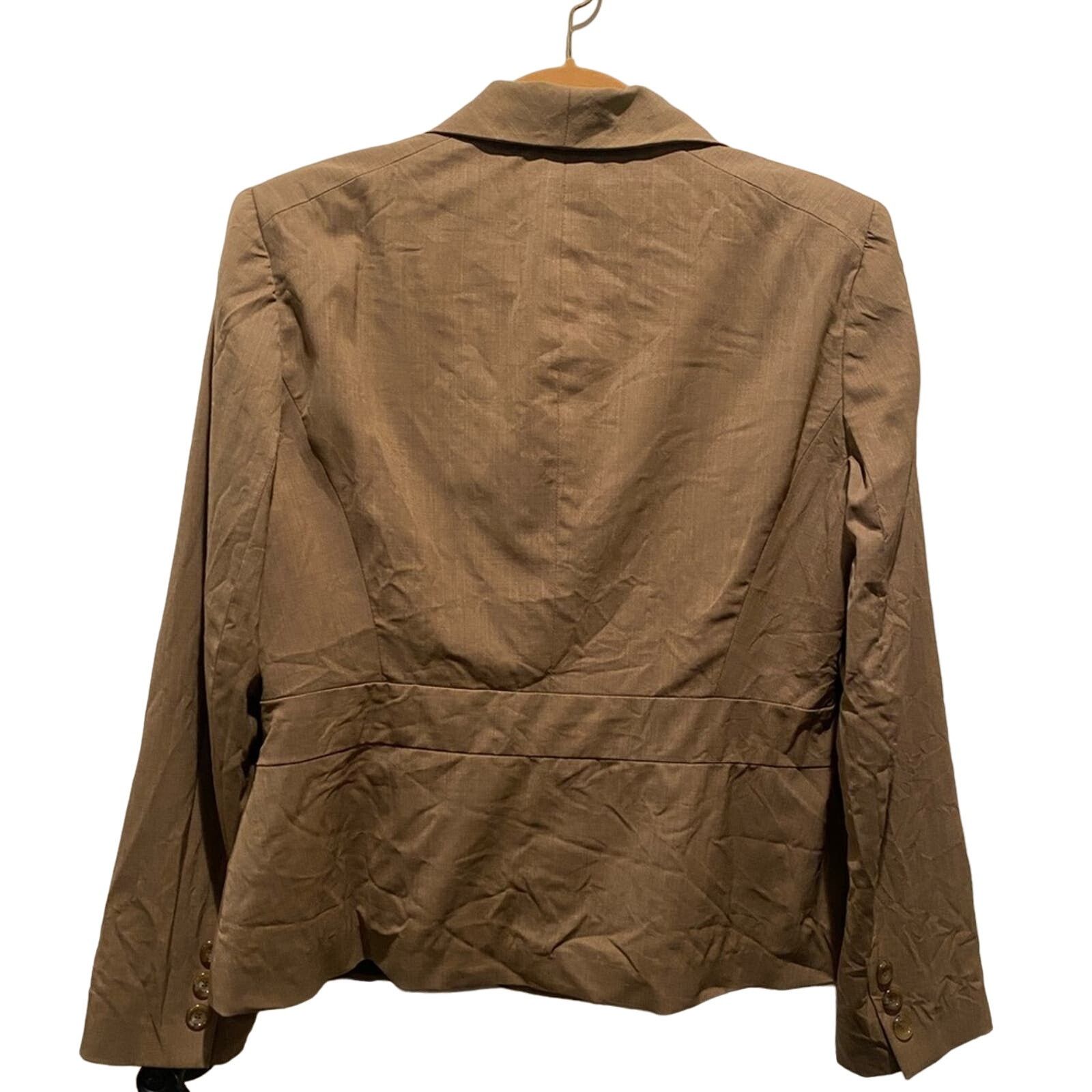 Designer LAFAYETTE 148 NY Brown Virgin Wool Pointed Collar Blazer 12 Size XL / US 12-14 / IT 48-50 - 2 Thumbnail
