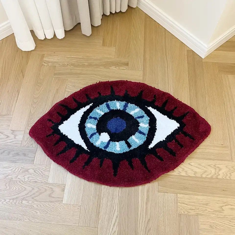 image of Red Eye Tufted Rug Special Style Carpet Cute Design Non-Slip, Men's