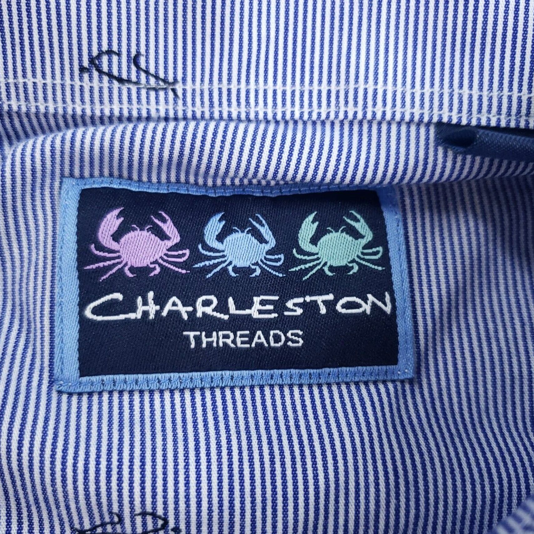 Vintage Charleston Threads Mens XL White Blue Striped Button Down Shirt Size US XL / EU 56 / 4 - 5 Thumbnail