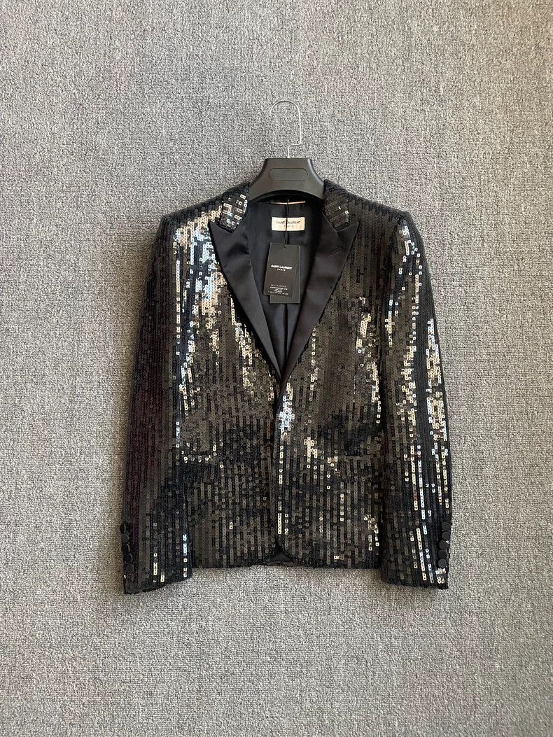Saint Laurent Paris Saint Laurent Sequin Black Blazer Jacket Size US S / EU 44-46 / 1 - 1 Thumbnail