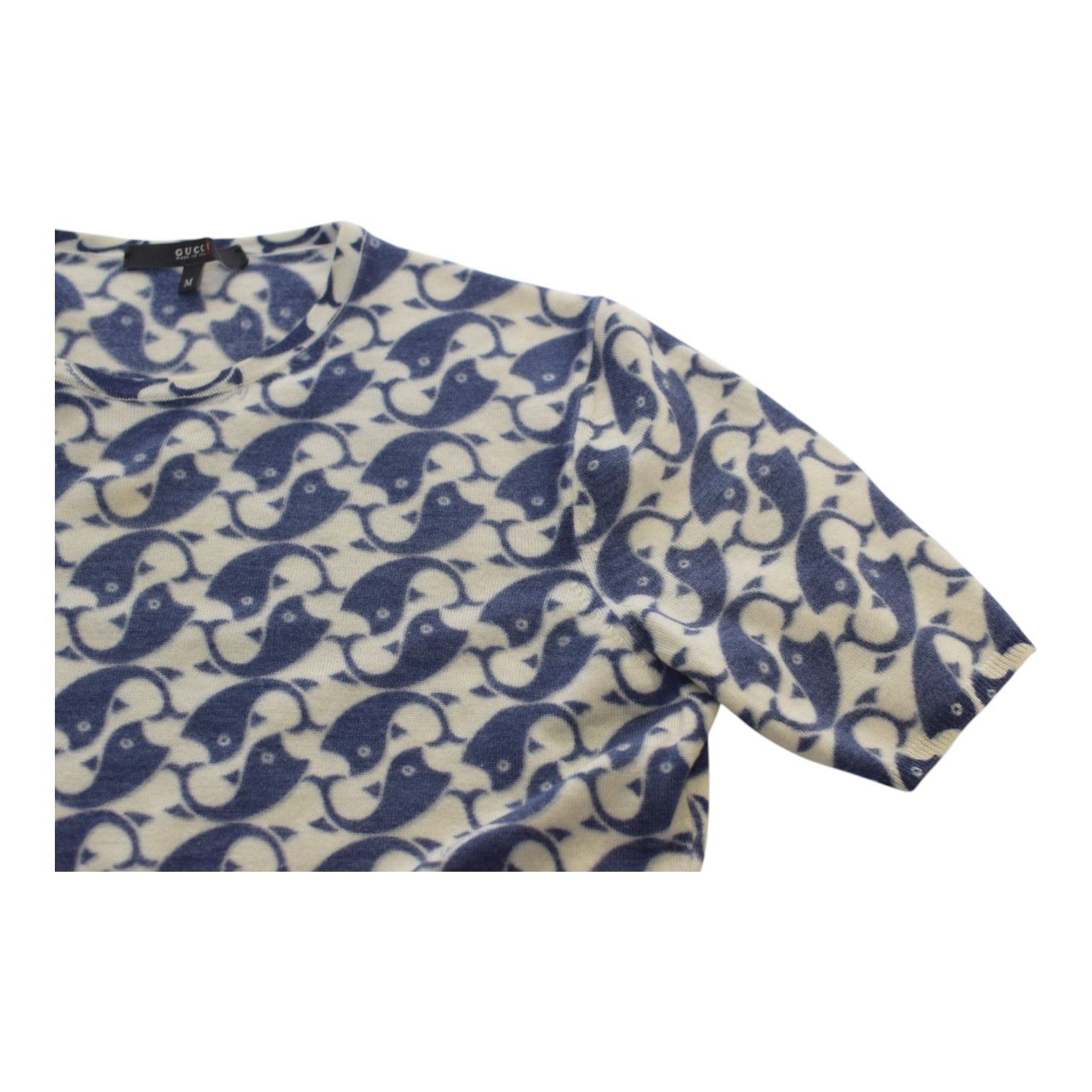 Gucci Gucci Blue & White Fish Print Short Sleeve 100% Cashmere Size M / US 6-8 / IT 42-44 - 4 Thumbnail