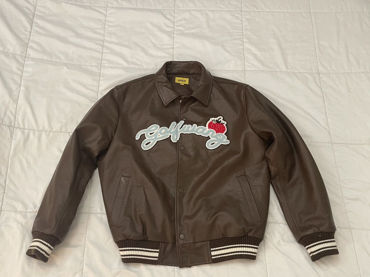 image of Golf Wang Golfwang Strawberry Leather Jacket in Brown, Men's (Size Medium)