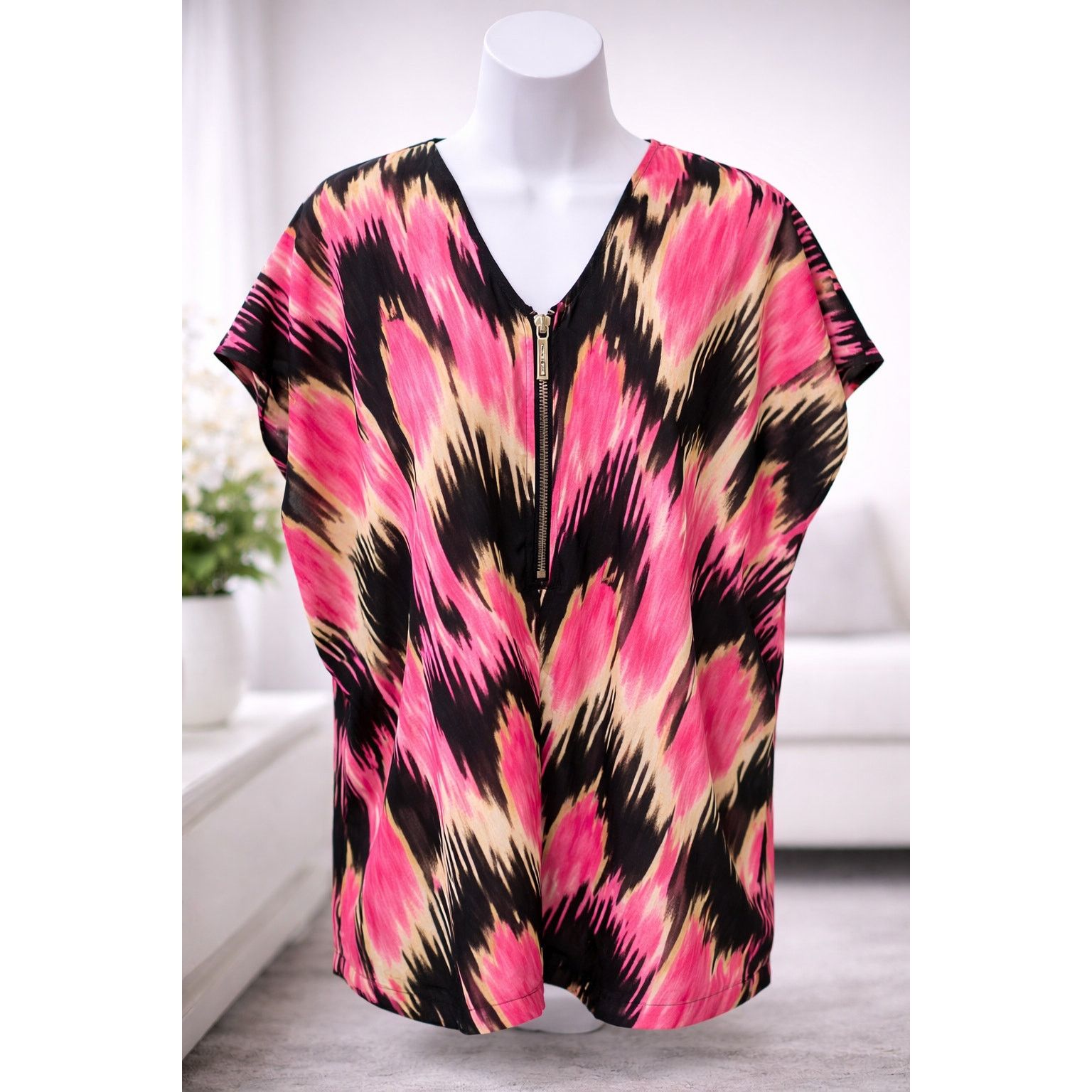 Michael Kors Michael Kors Pink Abstract Zip Blouse Small Lightweight Top Size S / US 4 / IT 40 - 1 Thumbnail