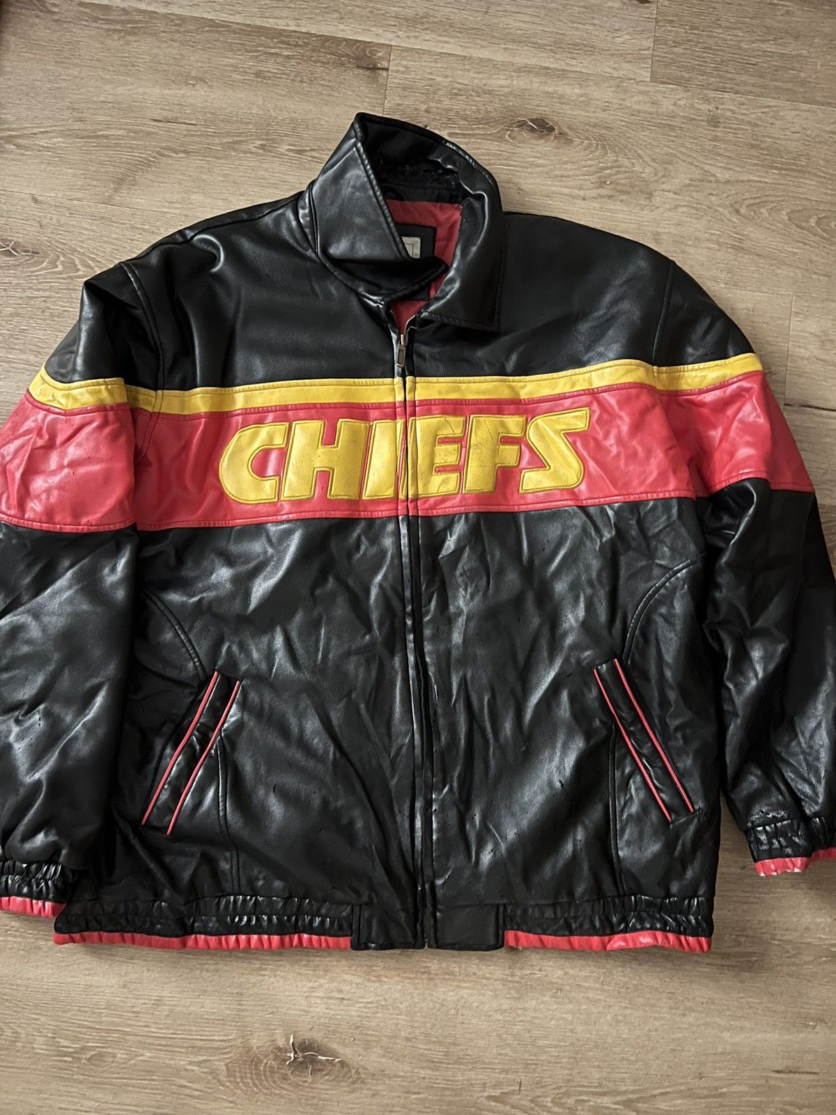 image of Nfl x Vintage Kansas City Chiefs Leather Jacket in Black, Men's (Size 2XL)