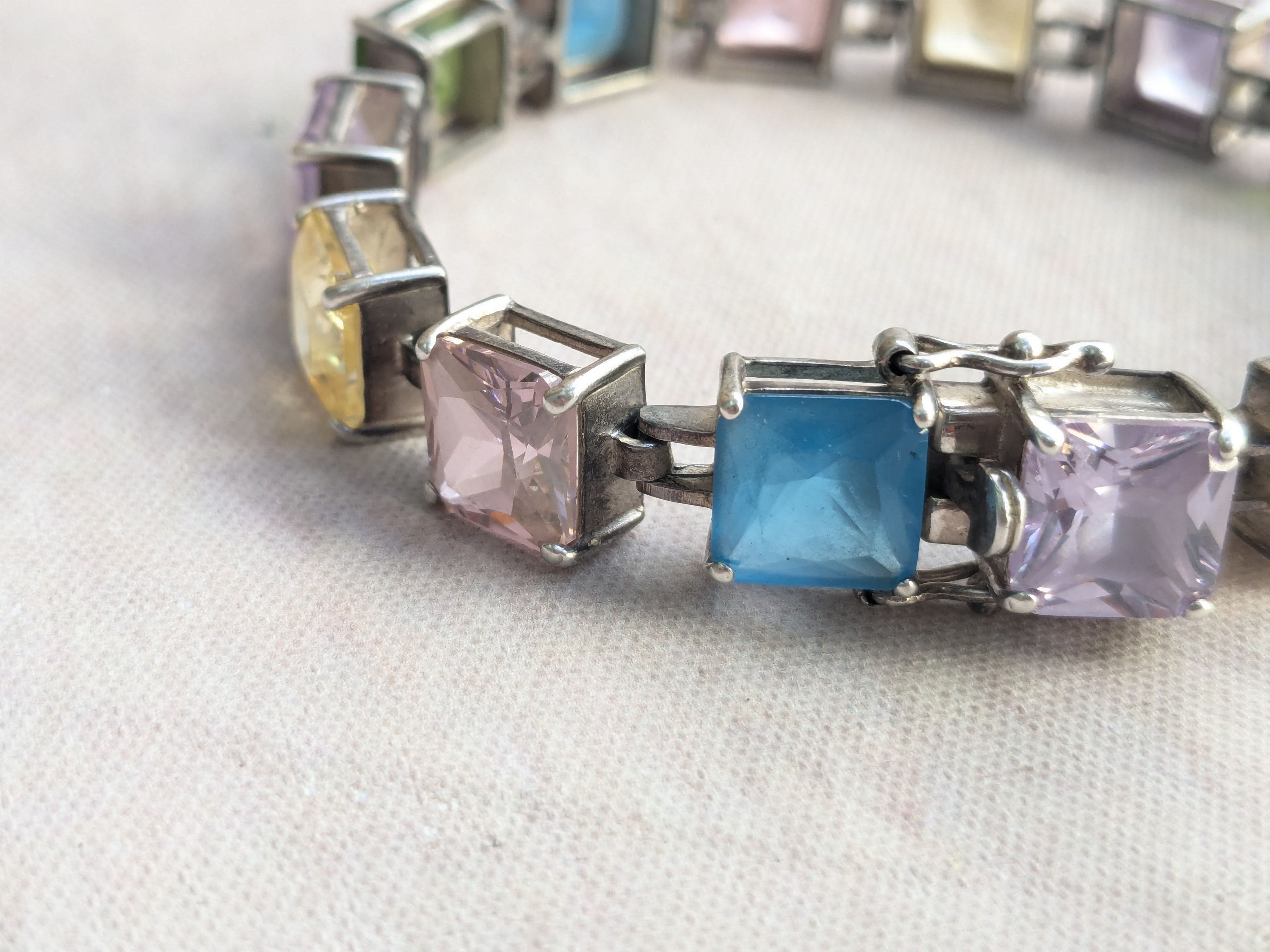 Sterling Silver Sterling Silver Tennis Bracelet Rainbow Square 7.5" Y2K Size ONE SIZE - 6 Thumbnail