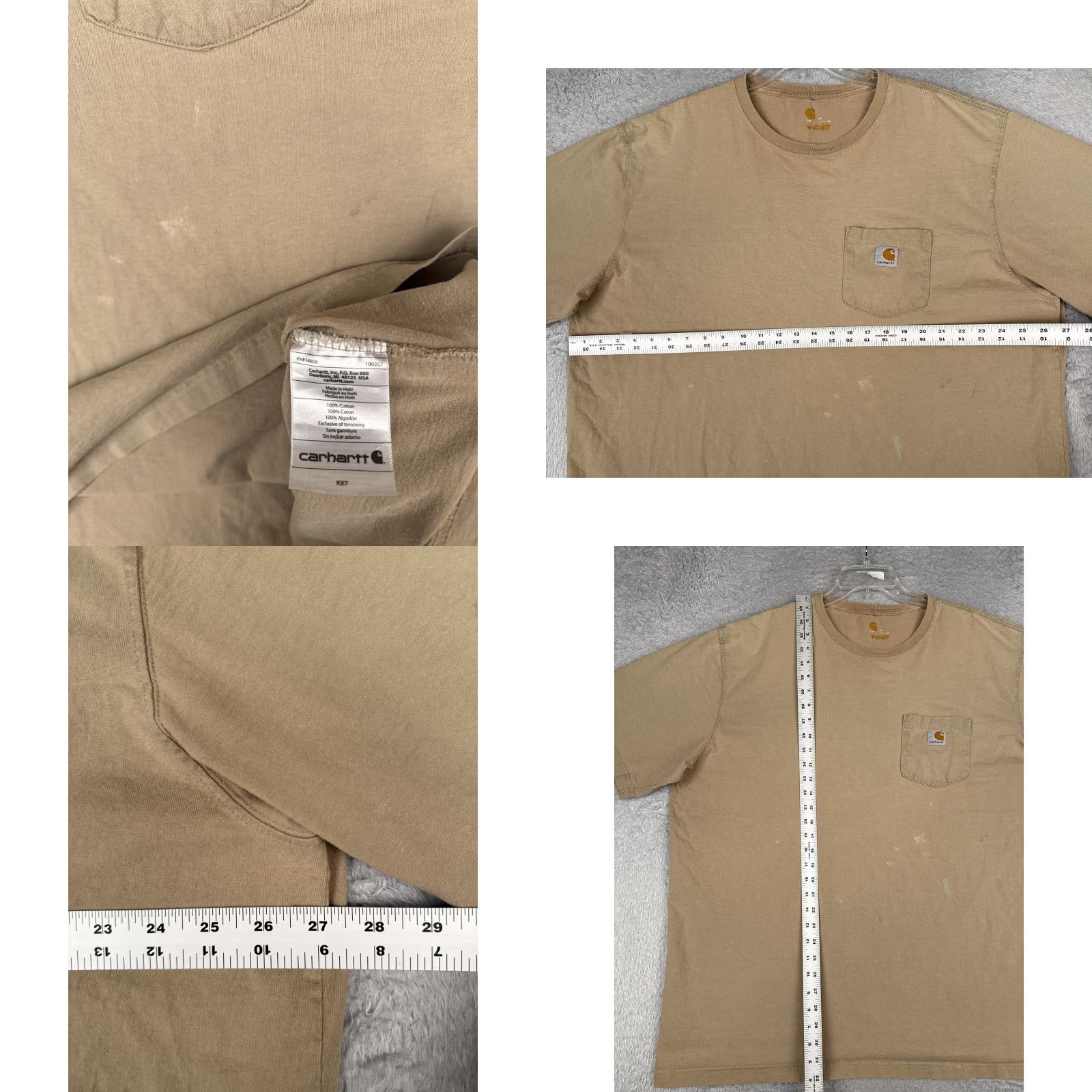 Carhartt Carhartt Shirt Mens 2XL Beige Crew Neck Short Sleeve Pocket Cotton Workwear K87 Size US XXL / EU 58 / 5 - 8 Thumbnail