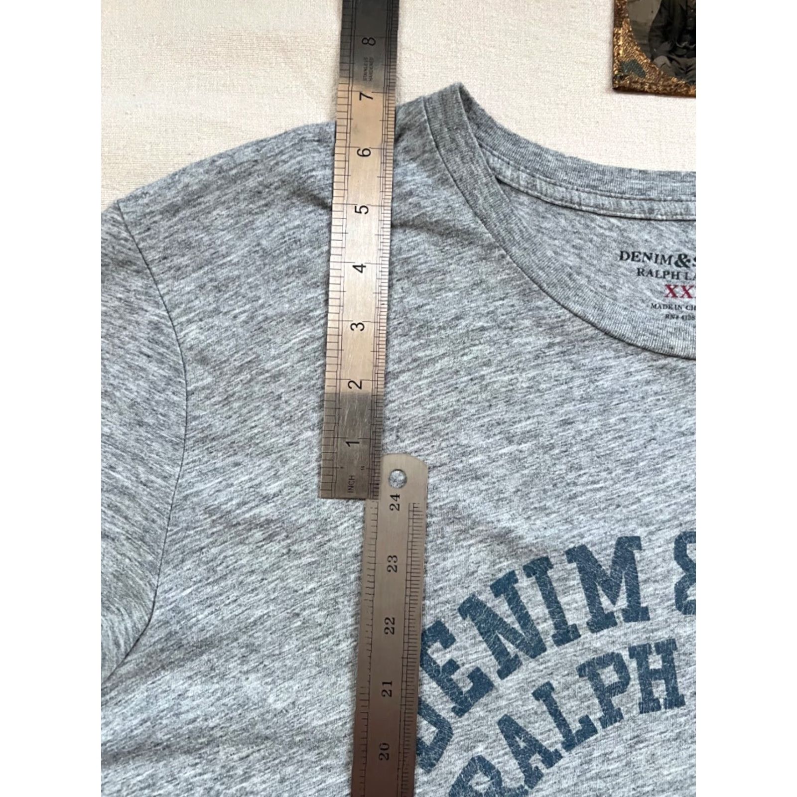 Ralph Lauren VINTAGE Denim & Supply Ralph Lauren T-Shirt XL-2XL Grey Marl Graphic Print College Varsity Logo Slim Fit Short Sleeve Crew Neck Men Size US XXL / EU 58 / 5 - 7 Thumbnail
