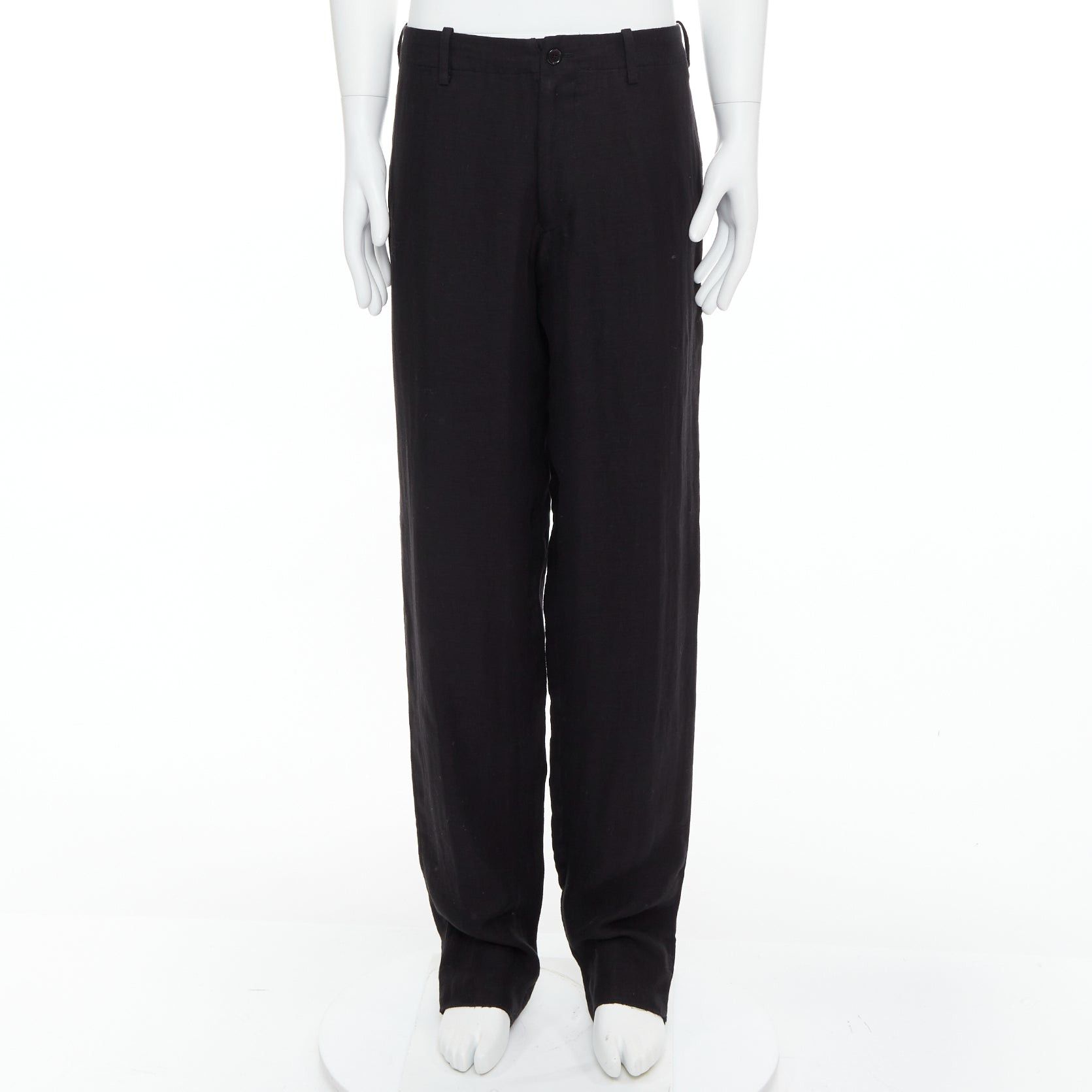 Yohji Yamamoto YOHJI YAMAMOTO black hemp cotton tapered back pockets wide pants JP4 XL Size US 29 - 1 Thumbnail