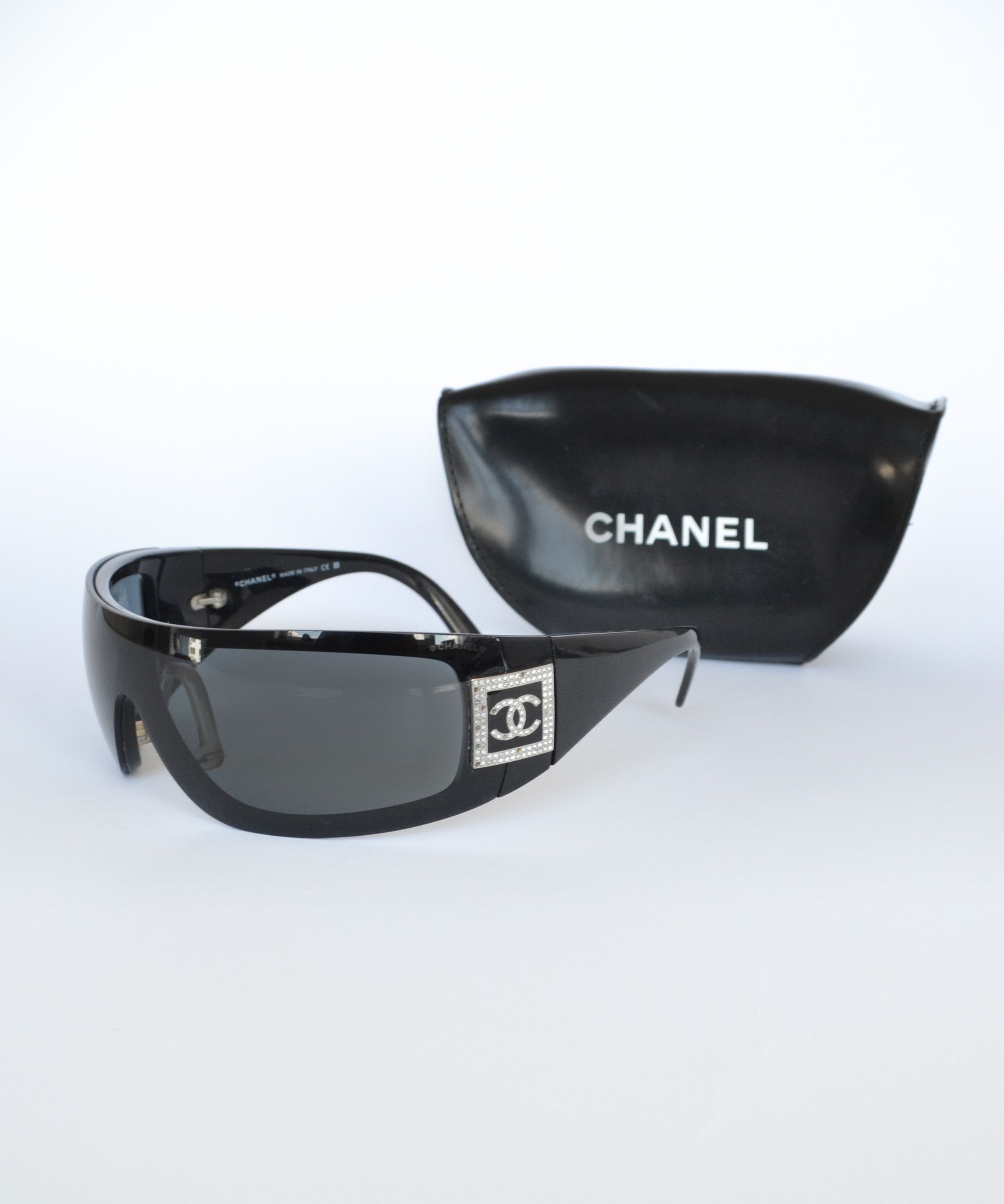 Chanel Black Sunglasses Logo Square Oversized Rhinestone CC Wrap Shield CHANEL Sunglasses New Square Black Top Frame Logo  main image 2