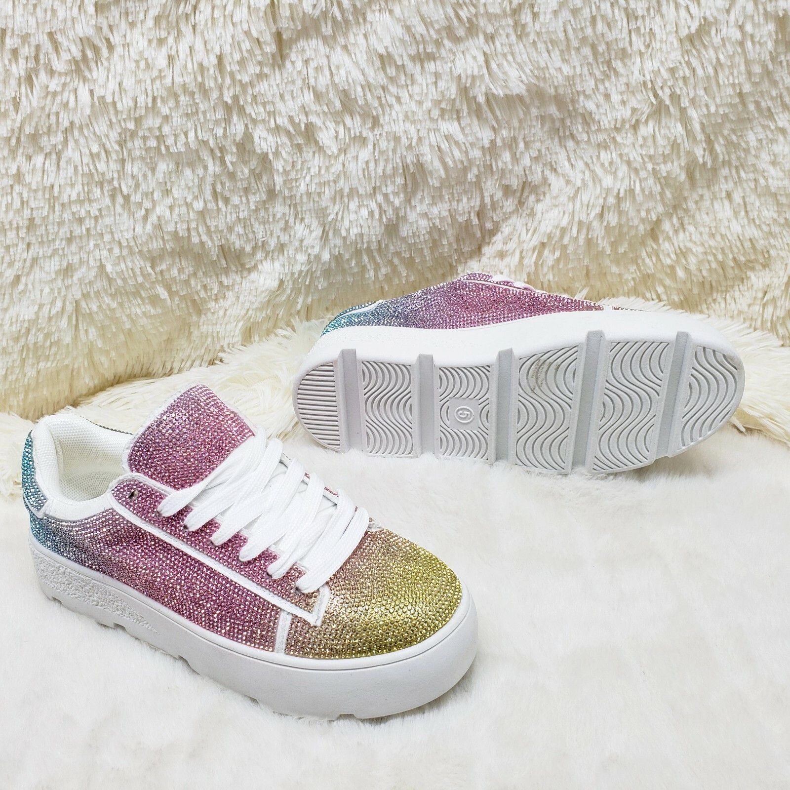 Other CR Diamond Queen Pastel Ombre Rhinestone Lace Up Platform Bl Size US 5 / IT 35 - 5 Thumbnail