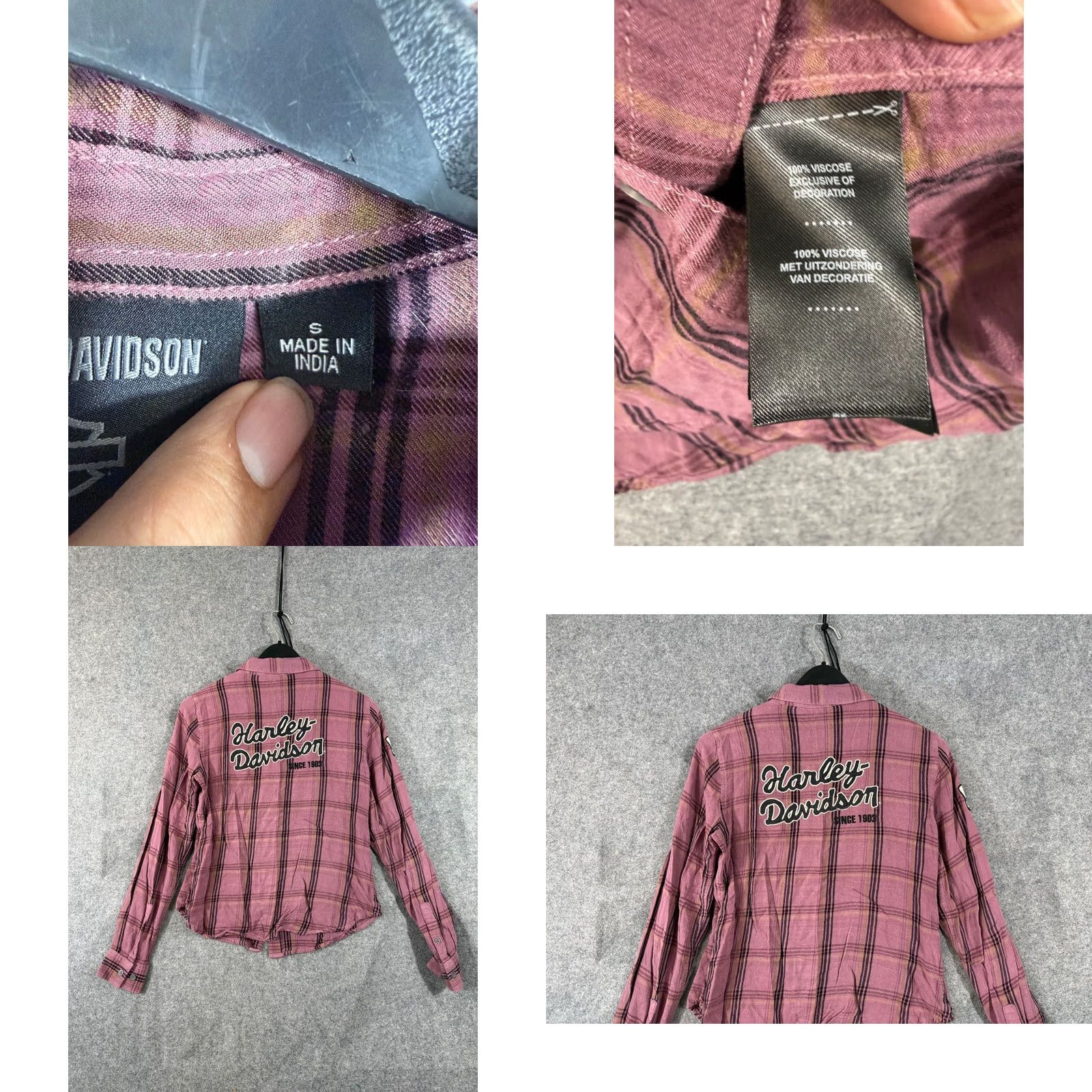 Harley Davidson Harley-Davidson Shirt Womens S Dusky Orchid Purple Plaid Roll Tab Sleeve Button Up Shirt Size S / US 4 / IT 40 - 8 Thumbnail