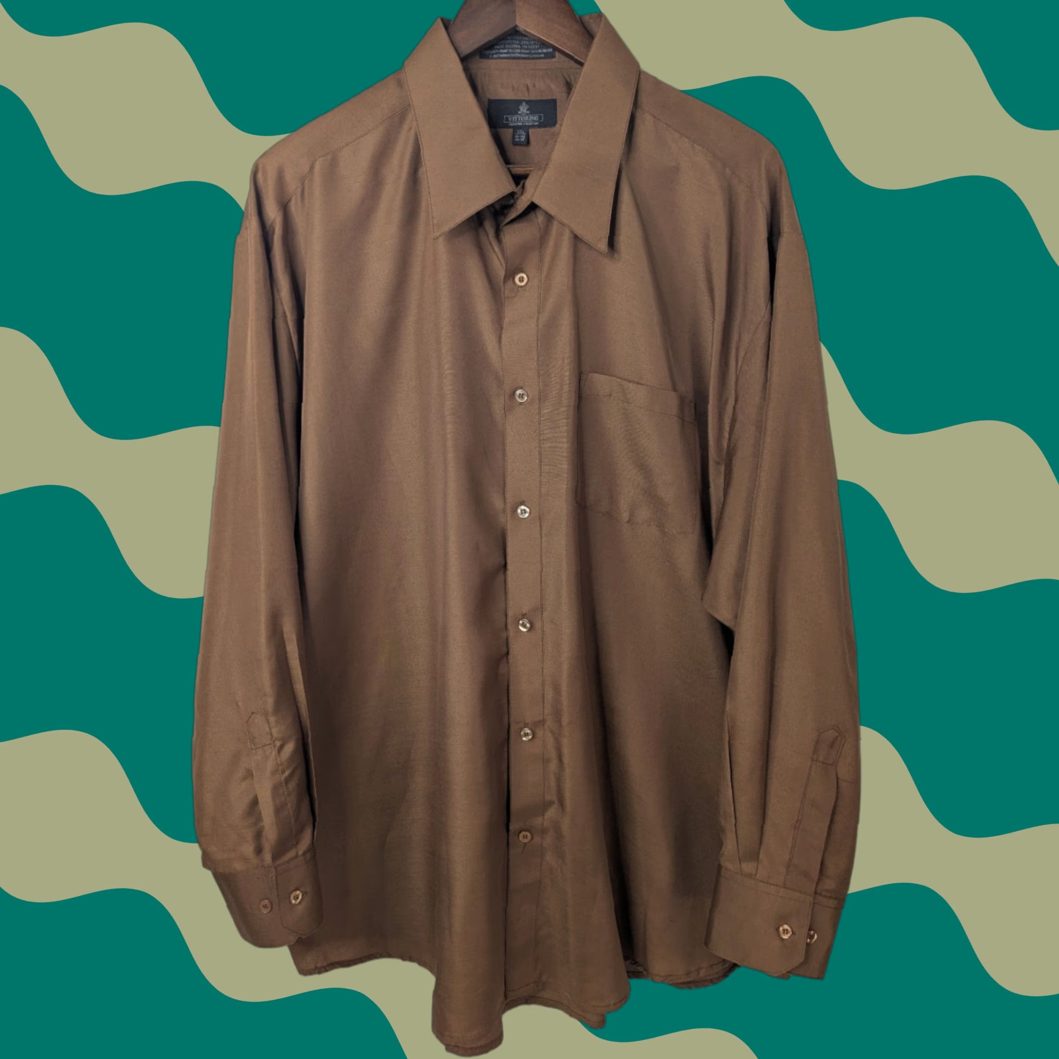 PT Torino Vittotino Mens 2XL Dress Shirt Long Sleeve Brown Polyester Blend Button Up Work Business Size US XXL / EU 58 / 5 - 1 Thumbnail