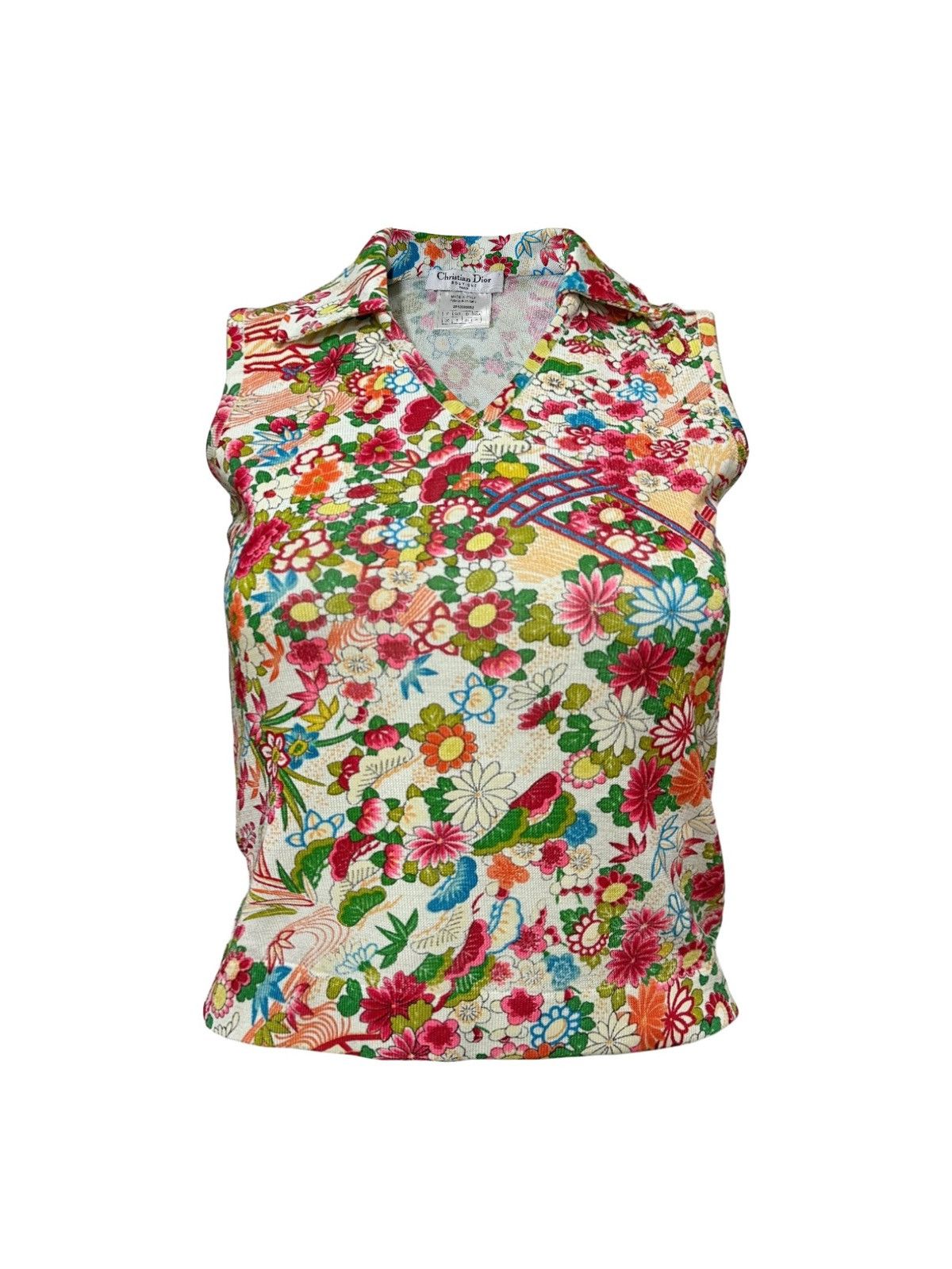 image of Christian Dior S/s 2002 Floral Print Knit Cropped Tank Top, Women's (Size Small)