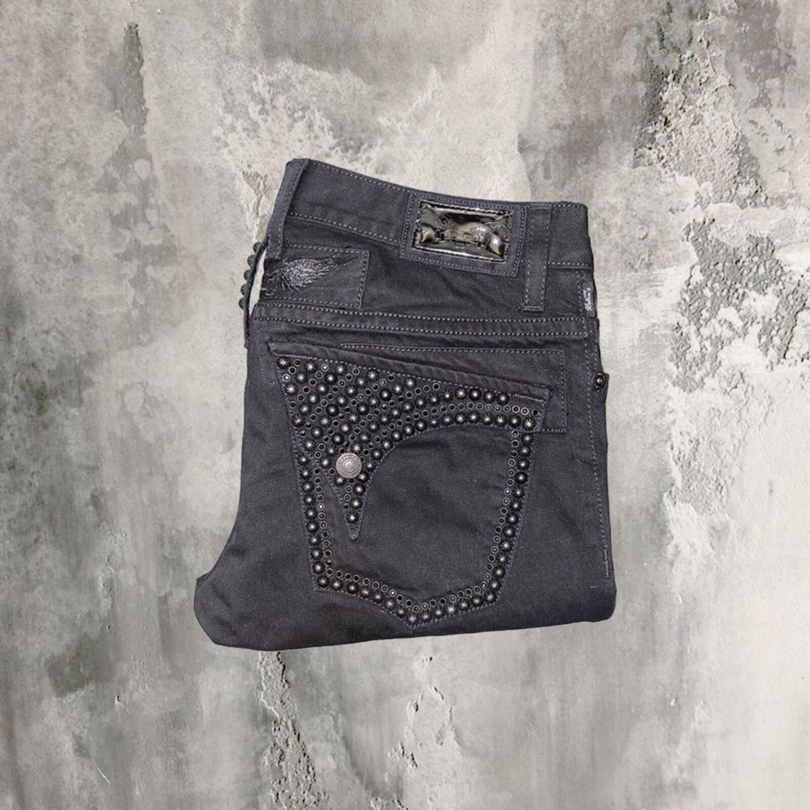 True Religion All Black Studded Robins Jean Size US 32 / EU 48 - 2 Thumbnail