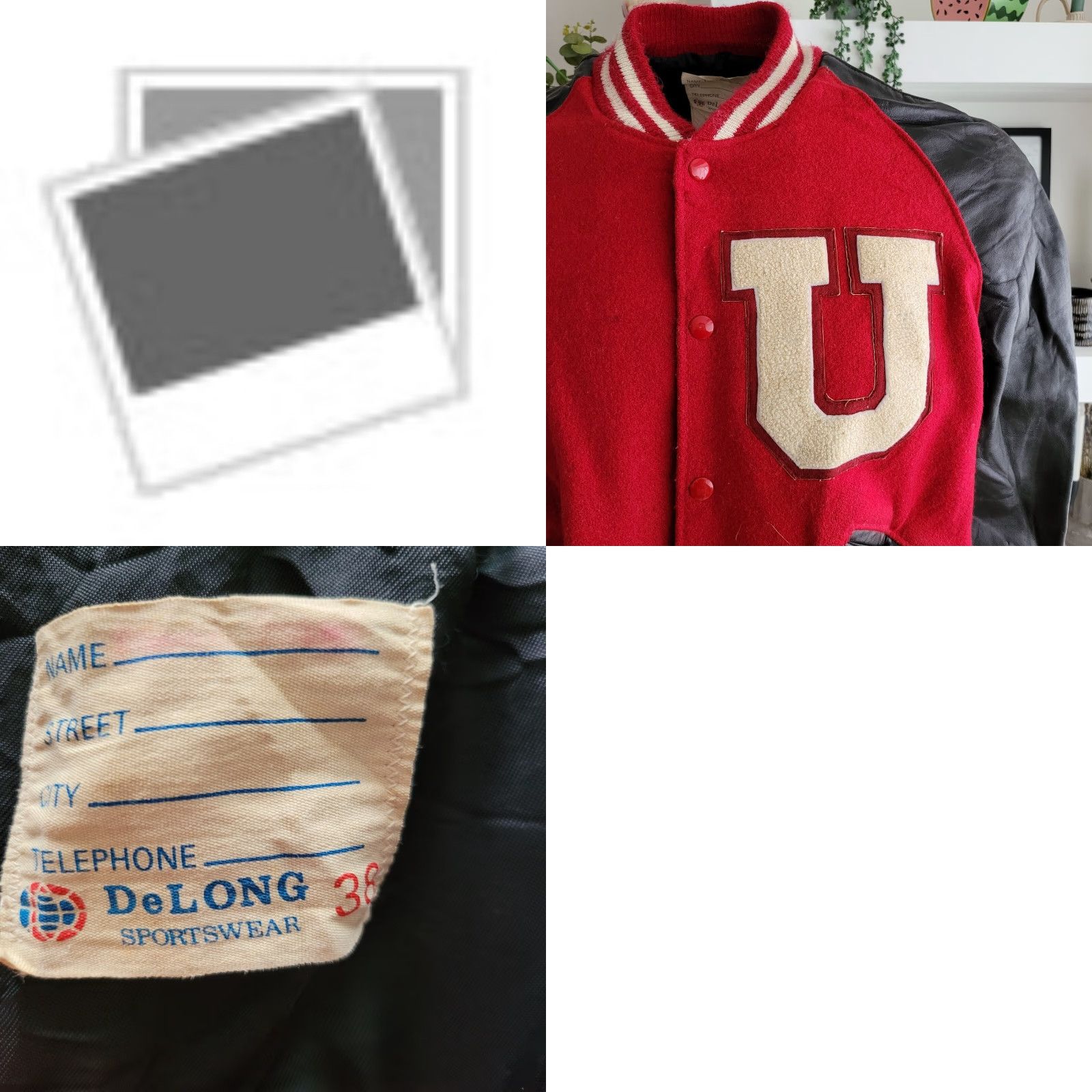 Vintage VINTAGE DeLong Varsity Jacket - Leather Wool Long Sleeve, Size S, Red Mens Vintage Imperfection Leather Wool Varsity Jacket - Size S Size US S / EU 44-46 / 1 - 8 Thumbnail