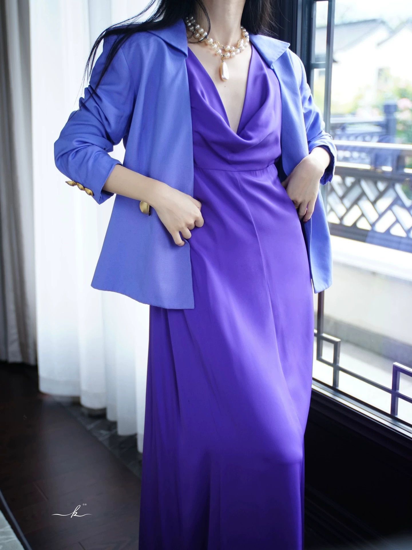 Dior CD Vintage Purple Metal Button Waist-Cut Blazer US8 Size M / US 6-8 / IT 42-44 - 8 Thumbnail