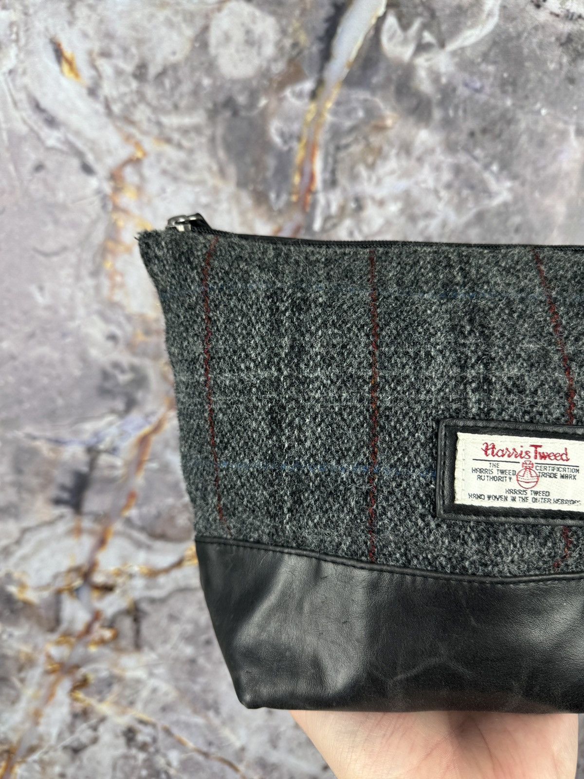 Harris Tweed Harris Tweed Wool Leather Toiletry Bag Grey Travel Pouch Size ONE SIZE - 2 Thumbnail