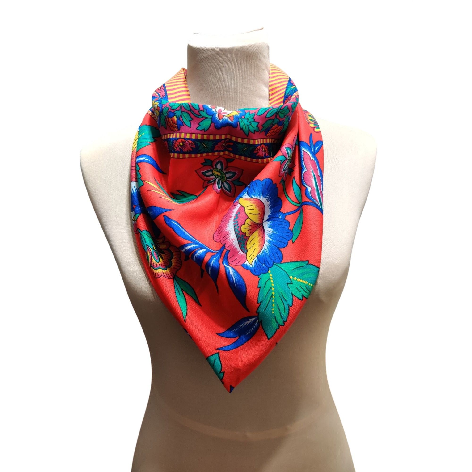 Vintage Berkshire Womens Scarf Red Floral Square Vintage Italian Bor Size ONE SIZE - 9 Thumbnail
