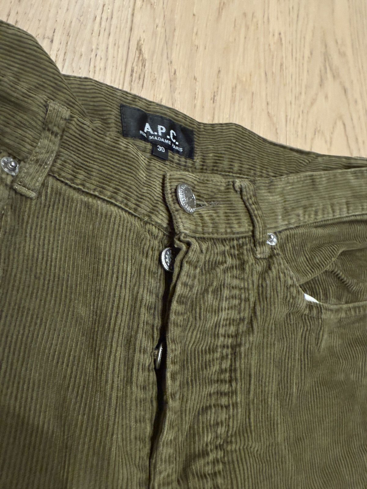 A.P.C. Olive Green Distressed APC Corduroy Pants Size US 30 / EU 46 - 3 Thumbnail