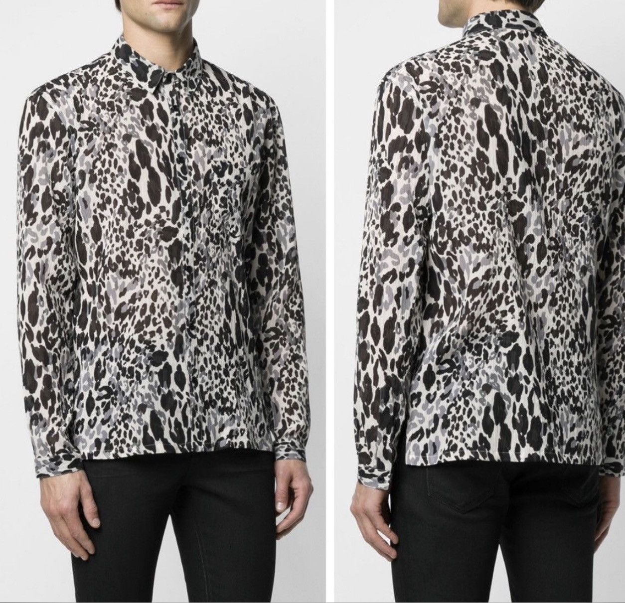 Saint Laurent Paris Snow leopard print crepe shirt size 40 Size US M / EU 48-50 / 2 - 2 Thumbnail