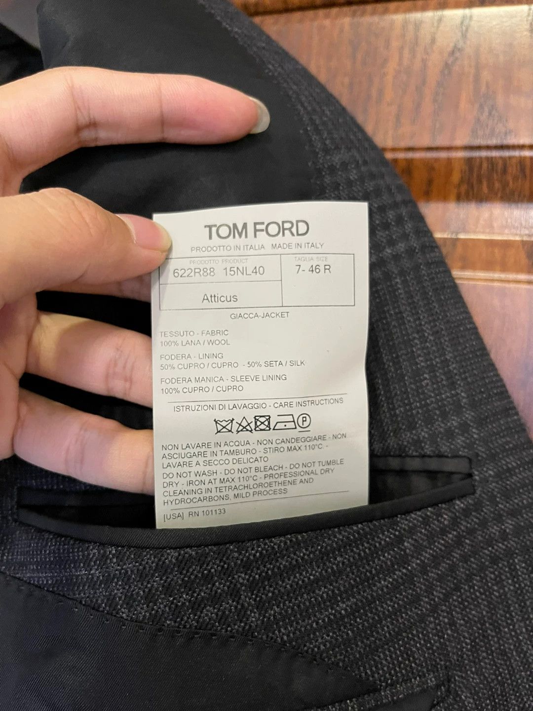 Tom Ford Tom Ford Black Gray Houndstooth Wool Suit 46 New Tags Size 46R - 8 Thumbnail