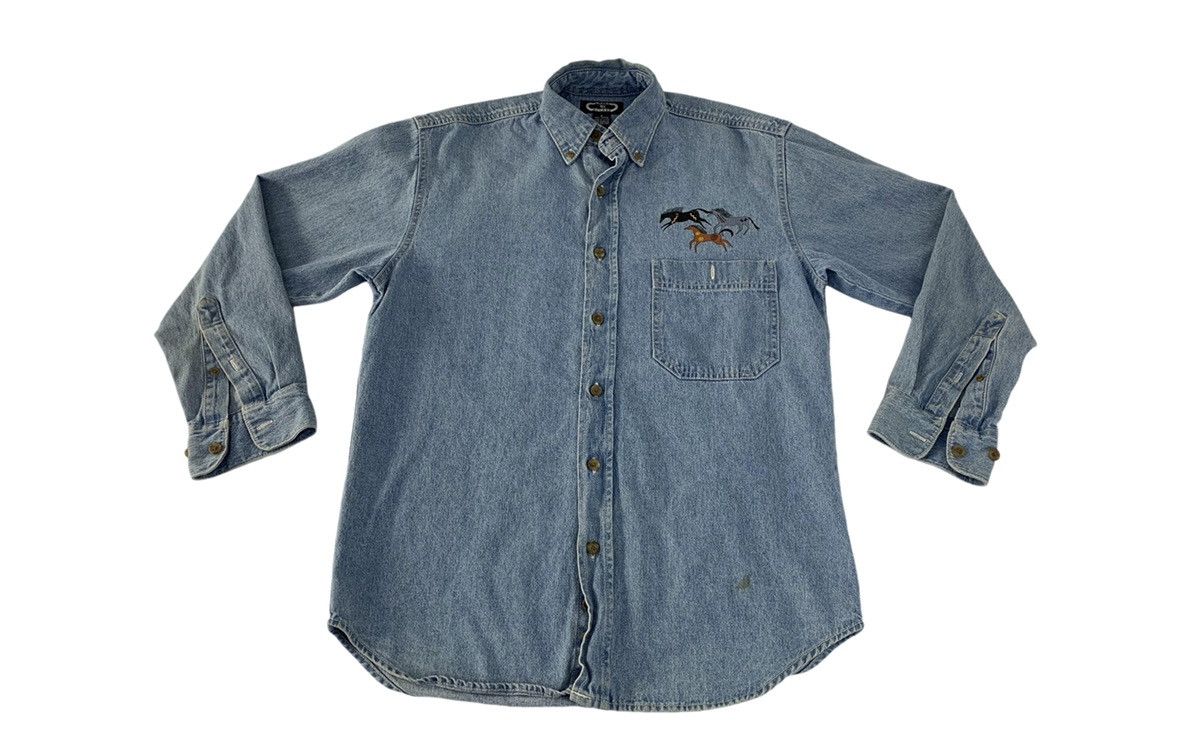Japanese Brand TR Three Rivers Stampede Running Horse Chambray Longsleeve Size US M / EU 48-50 / 2 - 1 Thumbnail