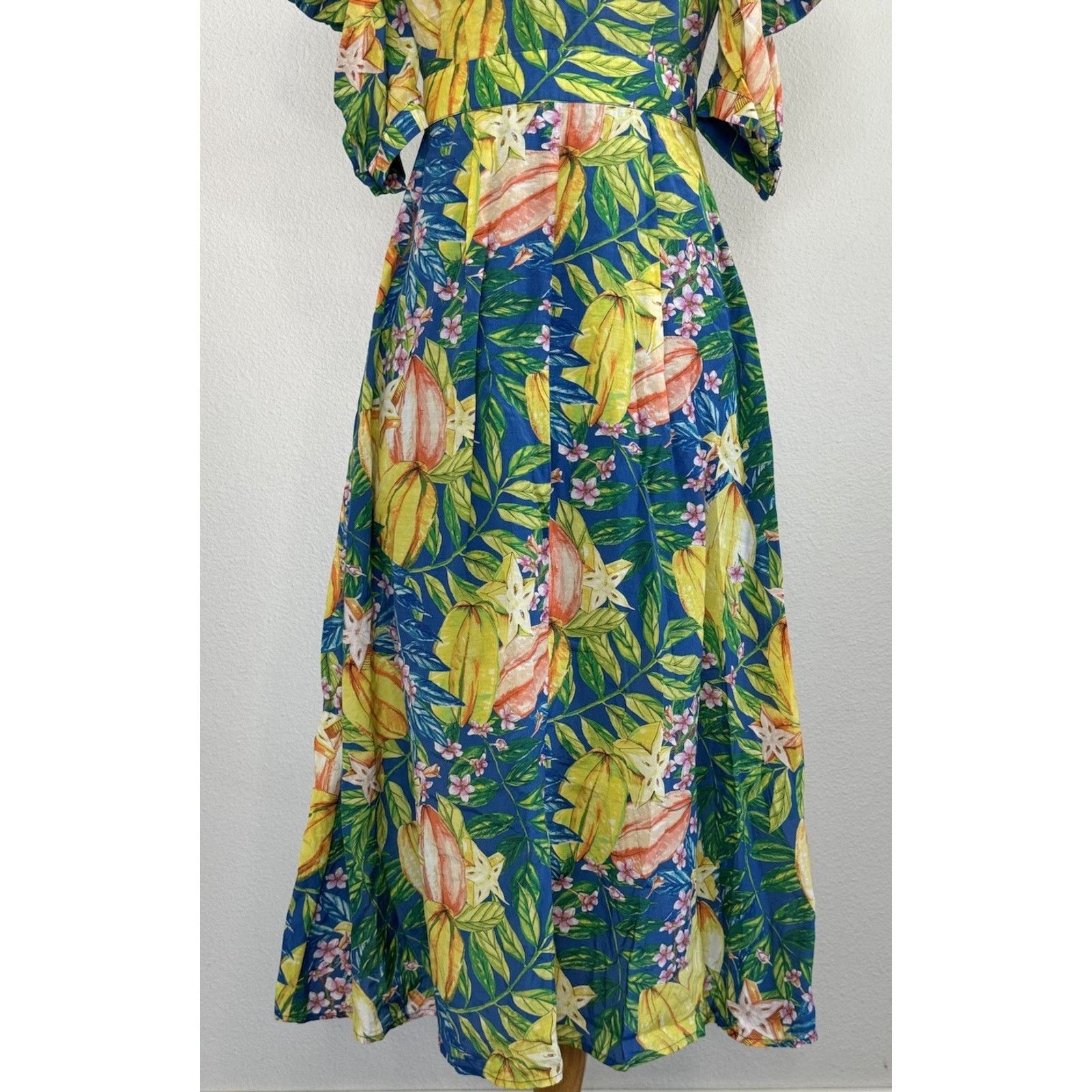Farm Rio FARM RIO Star Fruits Tropical Puff Sleeve Midi Boho Dress XS Size XS / US 0-2 / IT 36-38 - 9 Thumbnail