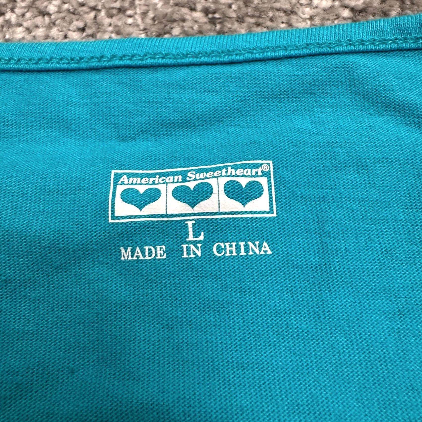 Vintage American Sweetheart T-Shirt Womens Large Turquoise Blue Crew Neck Top Casual Shirt Size L / US 10 / IT 46 - 4 Thumbnail