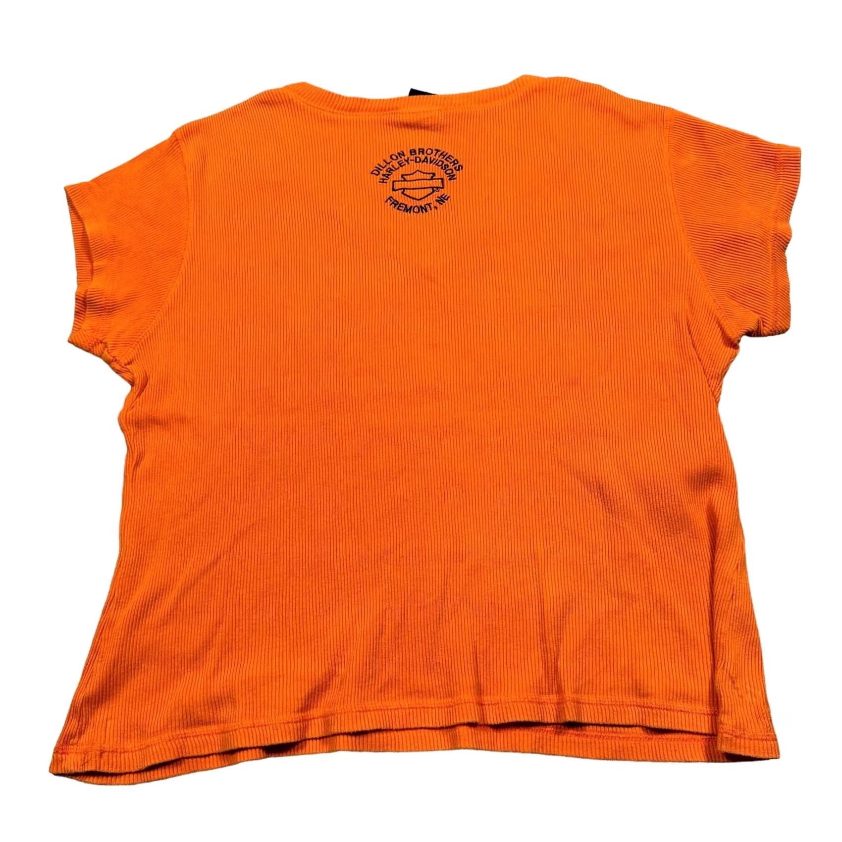 Harley Davidson VINTAGE Harley Davidson Shirt Women XL Embroidered Ribbed Short Sleeve 90s Biker Cars Orange Womens XL Embroidered Shirt Size XL / US 12-14 / IT 48-50 - 6 Thumbnail